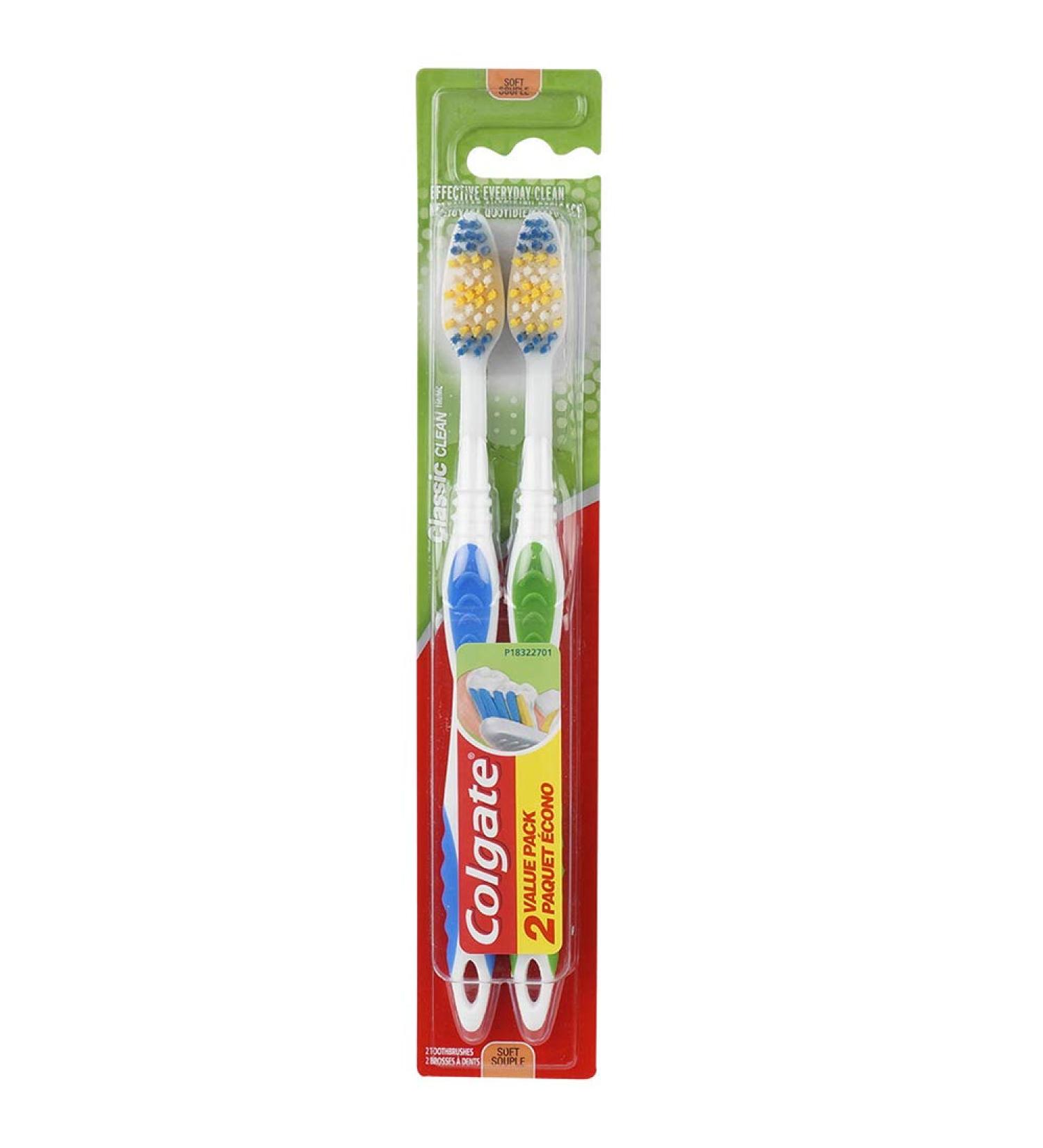Colgate Classic Clean Full Head Toothbrush  Soft  2 Count (Pack of 1)