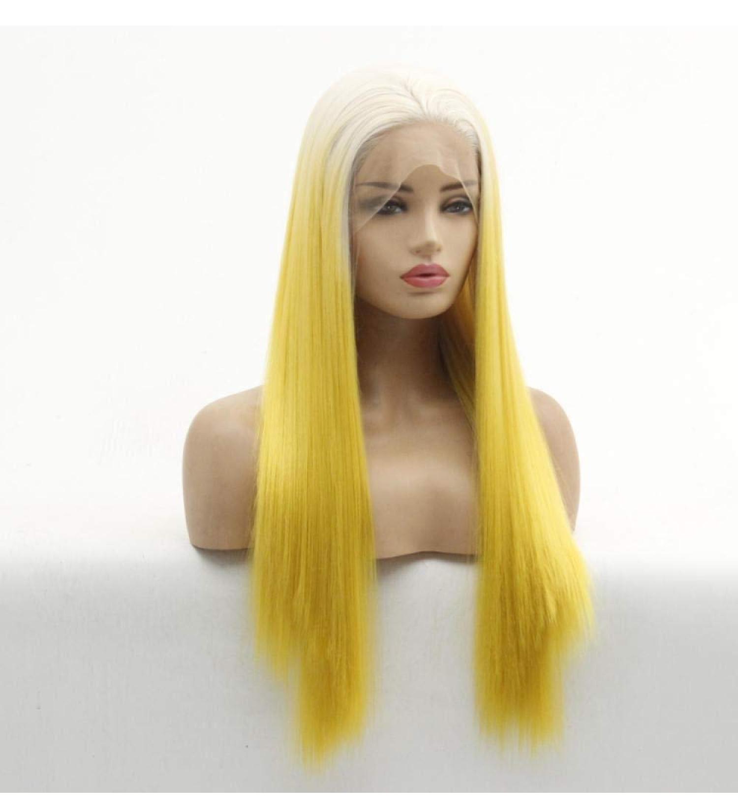 BGHJUE N Yellow Long Straight Synthetic Wig - 50% Human Hair Heat Resistant Soft & Smooth Wigs for Women - Buy Online on GoSupps.com