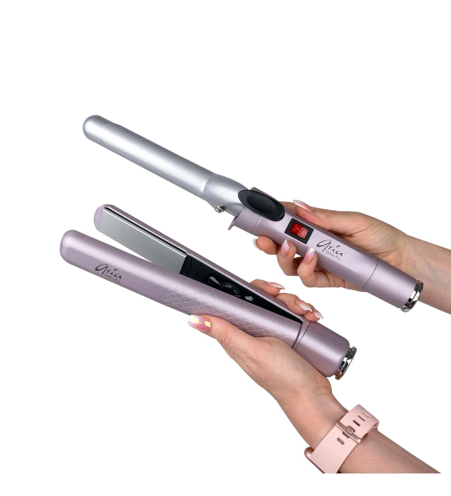 Aria Beauty Pop N Lock Interchangeable Straightener & Curling Iron Set - Dual Voltage Ionic Technology 360 Swivel Cord - Perfect for International Shipping - Buy Online on GoSupps.com