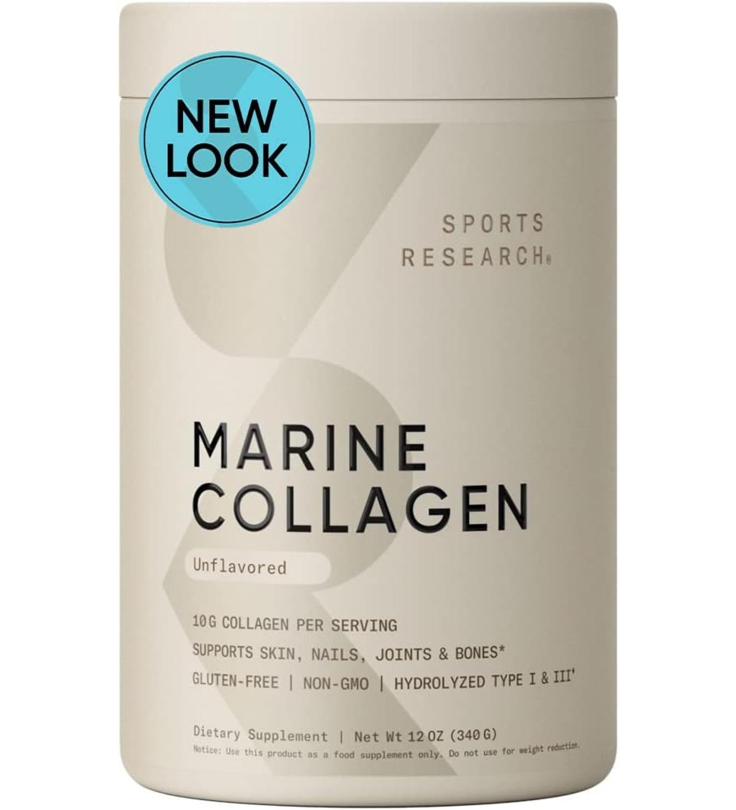 Buy Sports Research Marine Collagen Peptides Unflavored 12 oz - Boost Skin, Hair & Joint Health - Buy Online on GoSupps.com