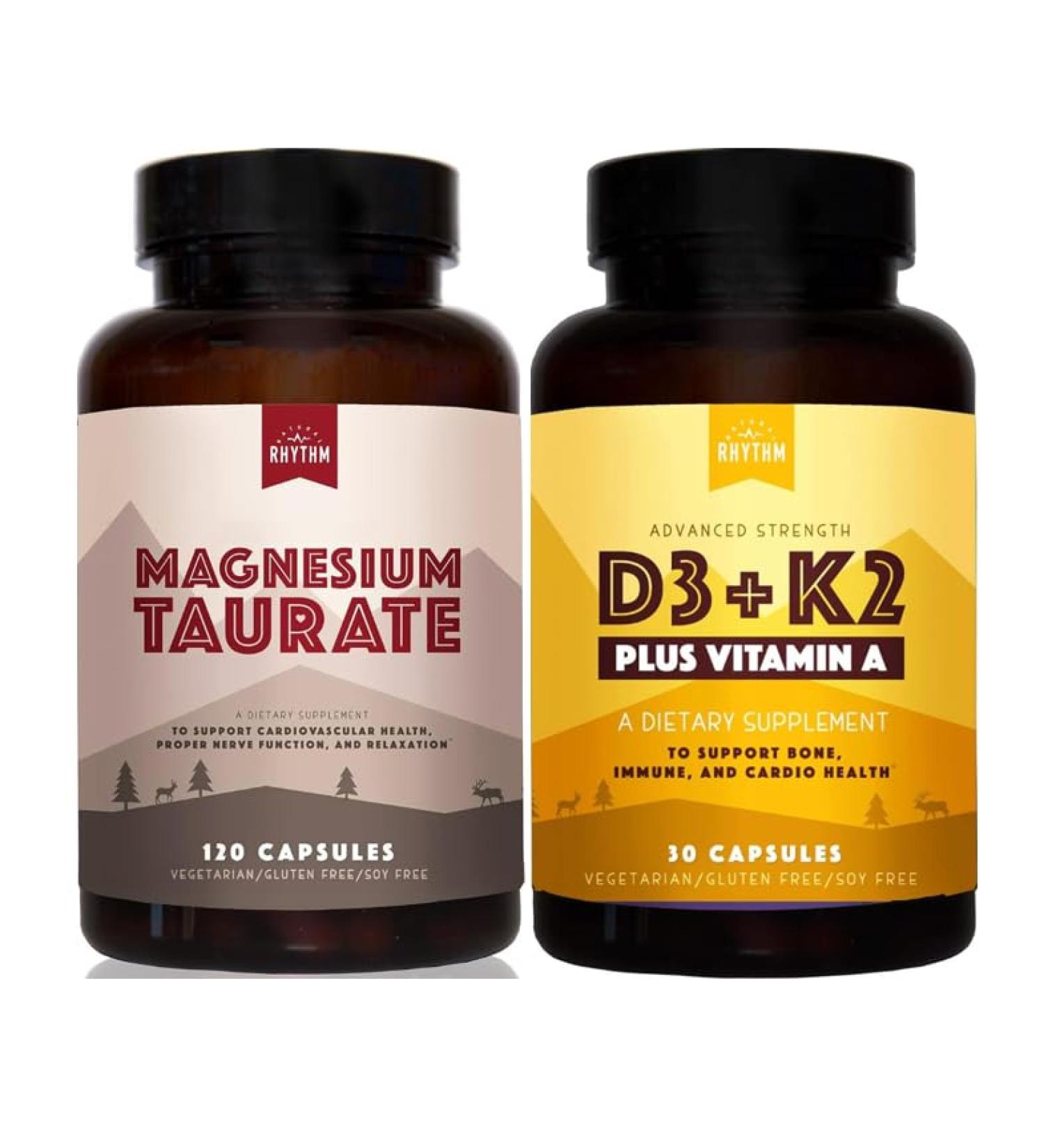 Natural Rhythm Magnesium Taurate 120 Capsules + Vitamin D3 + K2 (MK7) 30 Capsules Bundle - Buy Online on GoSupps.com