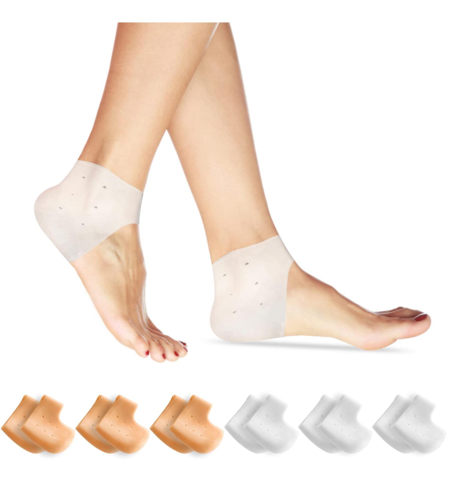 Heeren Cushion: 6 Pairs of Silicone Gel Heel Protectors for Plantar Fasciitis & Cracked Heels - Ultimate Heel Pain Relief Socks - Buy Online on GoSupps.com
