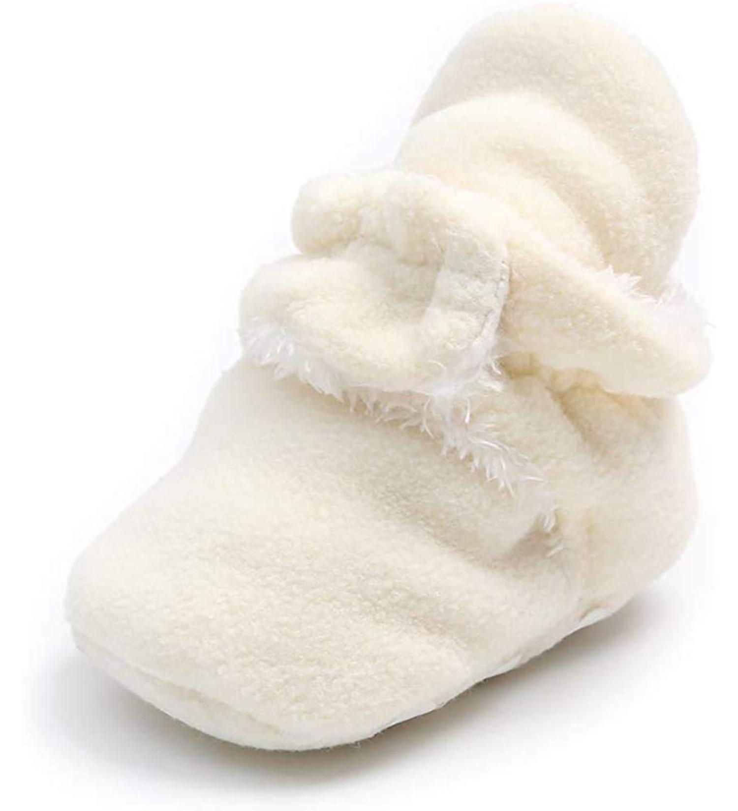 TMEOG Baby Booties Slippers Infant Boots Newborn First Walking Shoes Baby Winter Sock Crib Shoes for Boys Girls 0-18Months 6-12 Months B White Furry