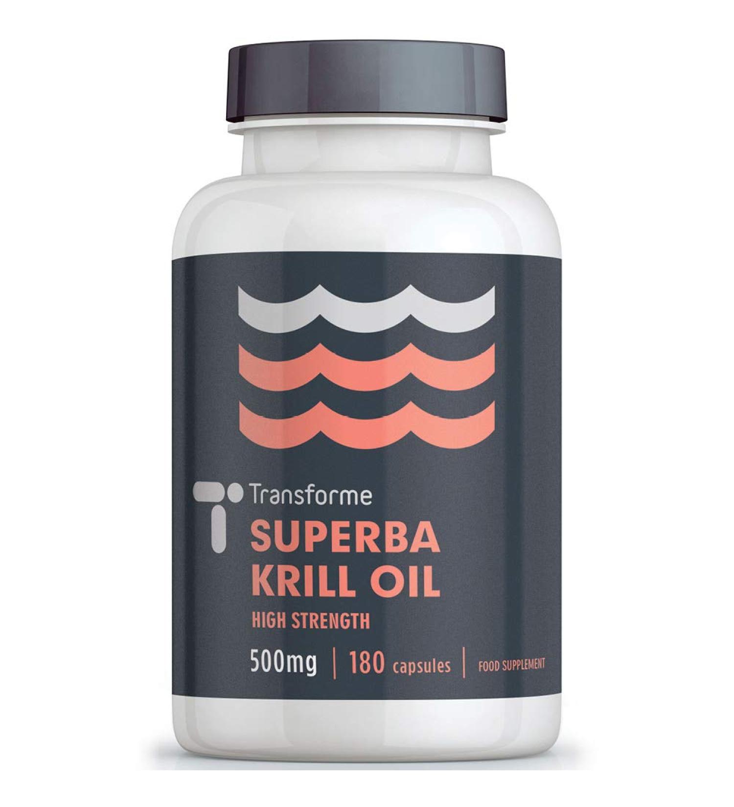 Transforme Superba Red Krill Oil Capsules 1000mg - 180 x 500mg Easy Swallow Softgels with High Omega 3 EPA DHA & Astaxanthin - Antarctic Sourced with Money Back Guarantee - Buy Online on GoSupps.com