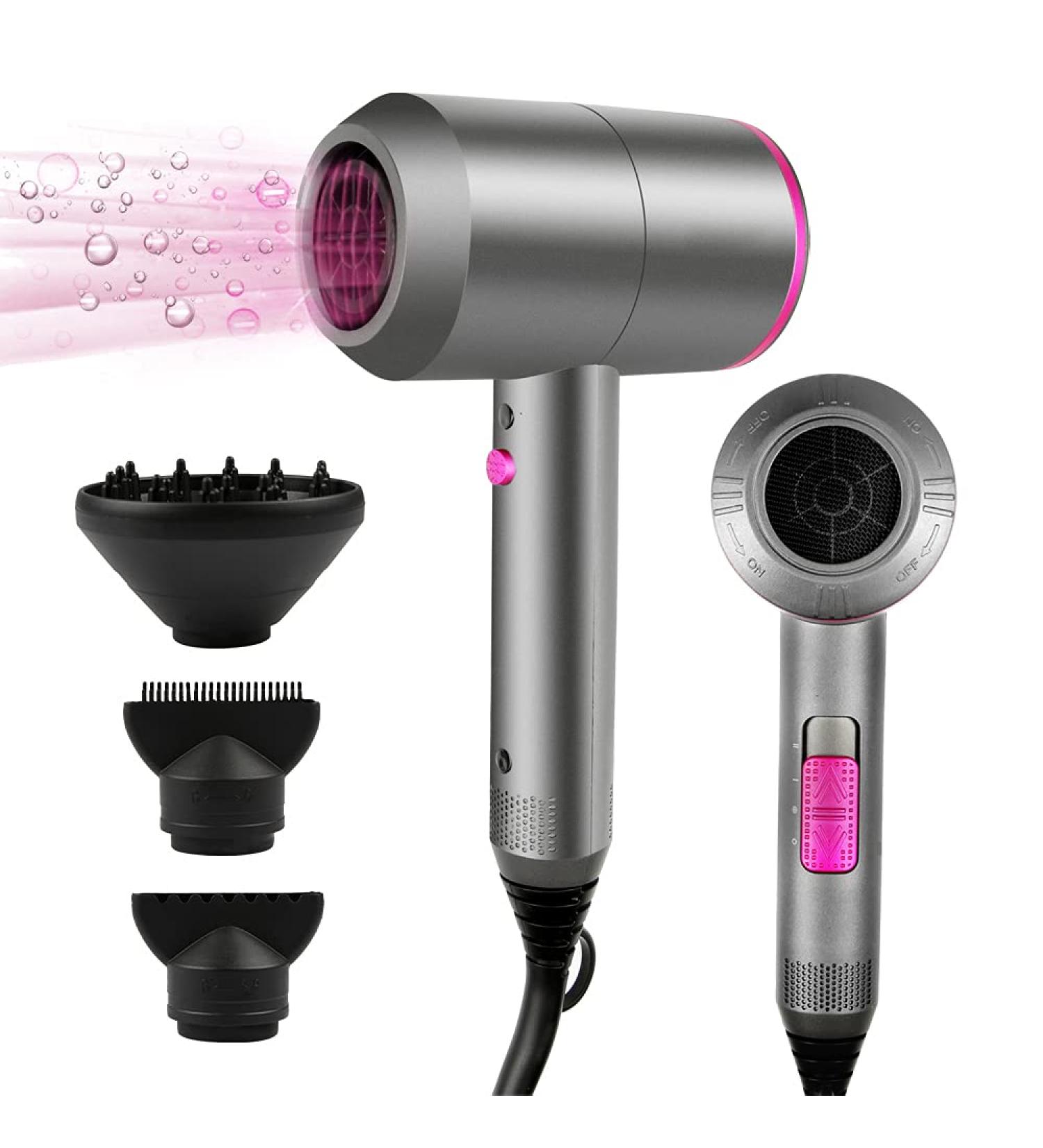 HappyGoo 2000W Professional Hair Dryer with Ionic Technology - 2 Speed 3 Heat Settings, Cool Shot Button, 1 Diffuser & 2 Concentrator Attachments - Grey - Buy Online on GoSupps.com