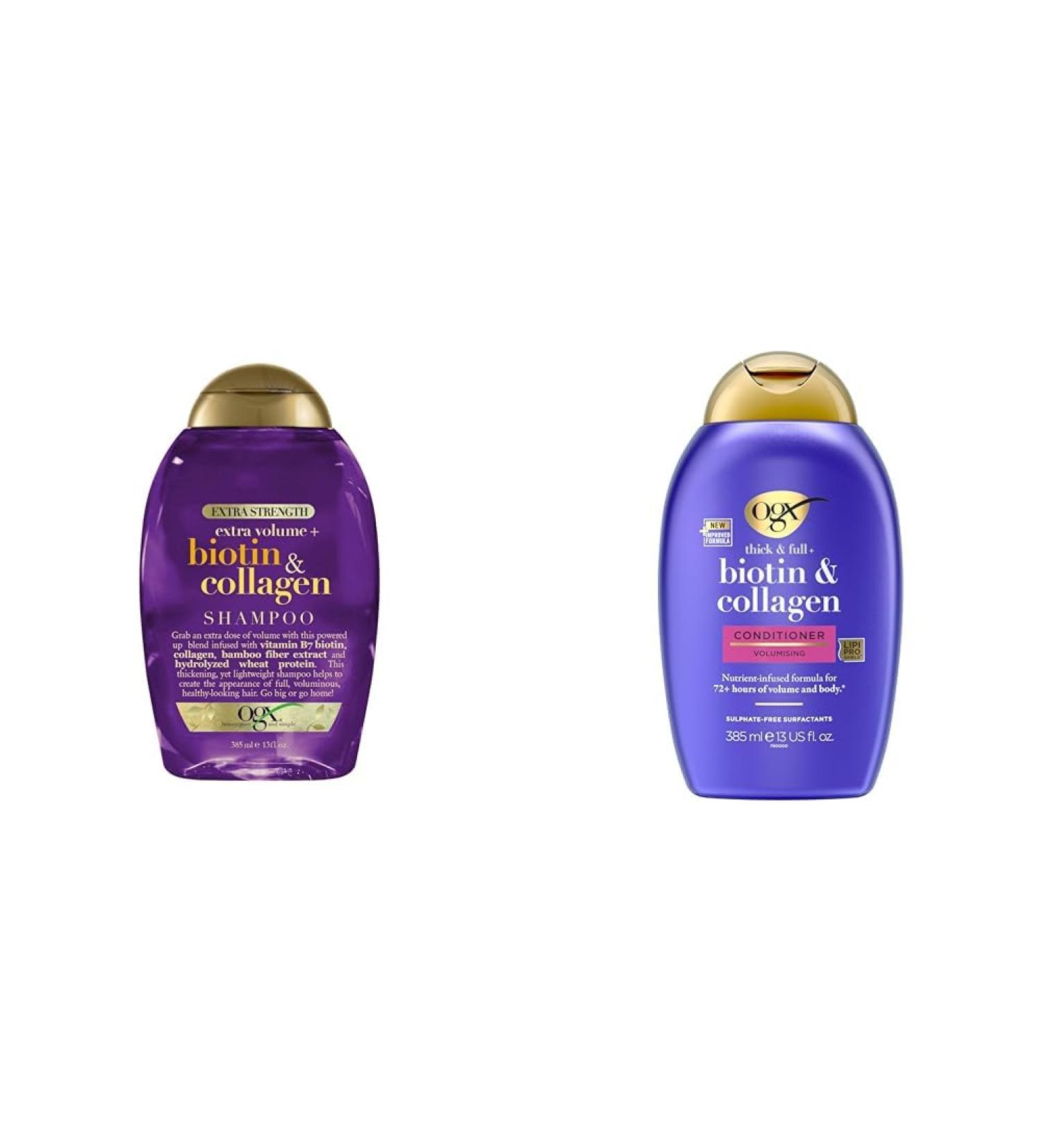 Pack of 2 - Thick & Full + Biotin & Collagen Shampoo with Vitamin B7 & Hydrolyzed Wheat Protein for Fine Hair Sulfate-Free Surfactants for Thicker + Conditioner 385ml