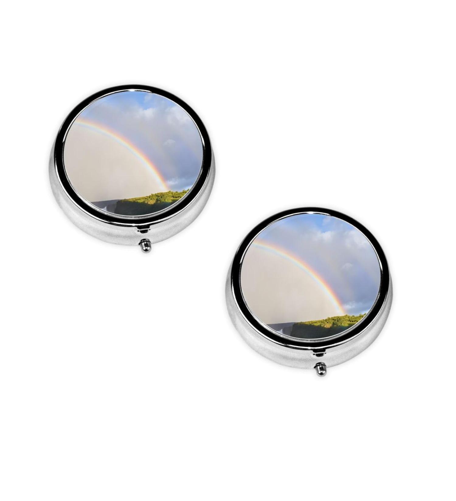 Niagara Falls Round Pill Box - 3 Compartment Mini Travel Organizer for Vitamins & Medications | Portable Decorative Purse Holder - Buy Online on GoSupps.com