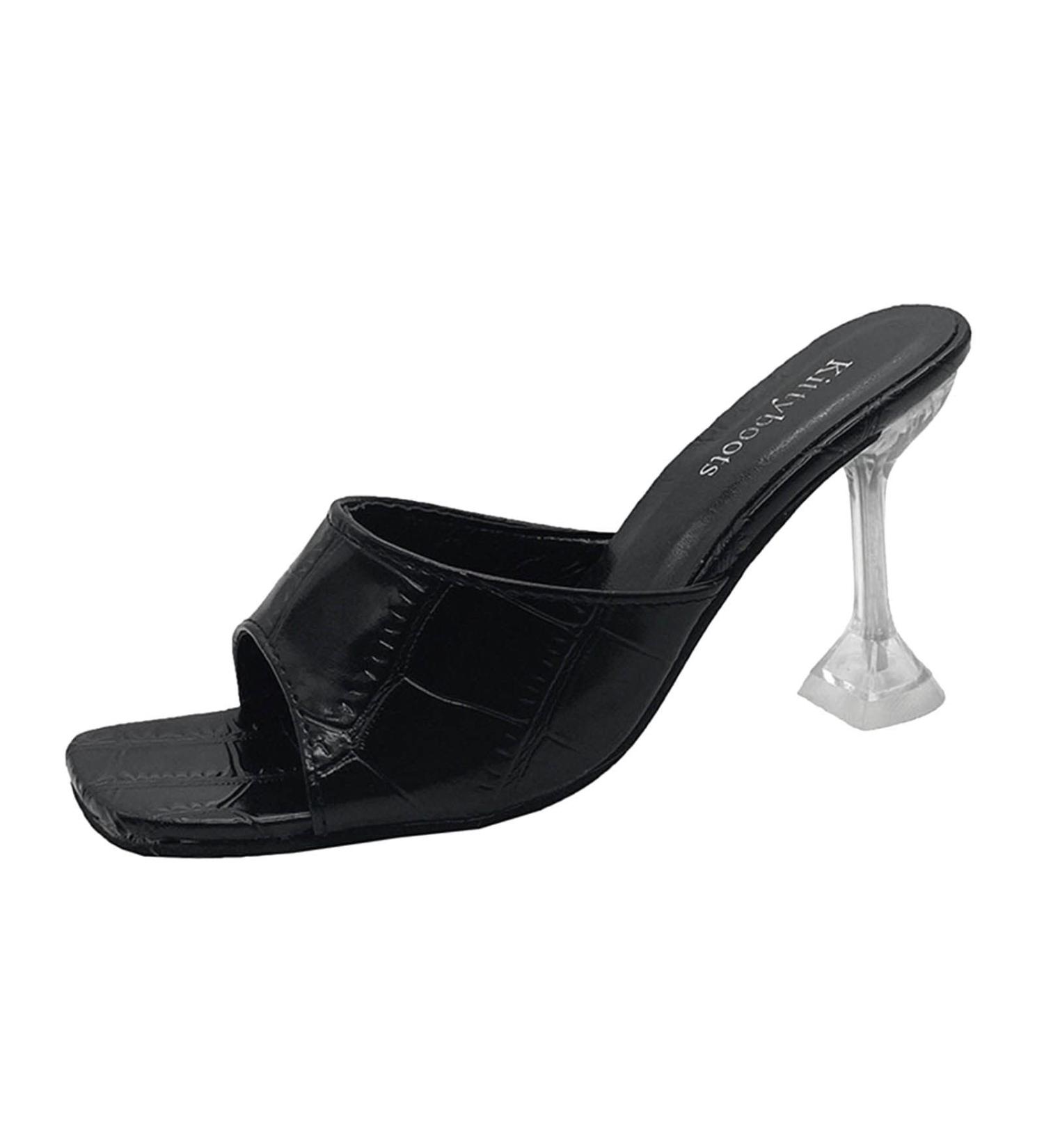 Buy XTZYGLFD Women s Summer Sandals - Leather High Heel Fish Mouth Casual Footwear - Solid Black - Size 7 UK - International Shipping Available - Buy Online on GoSupps.com