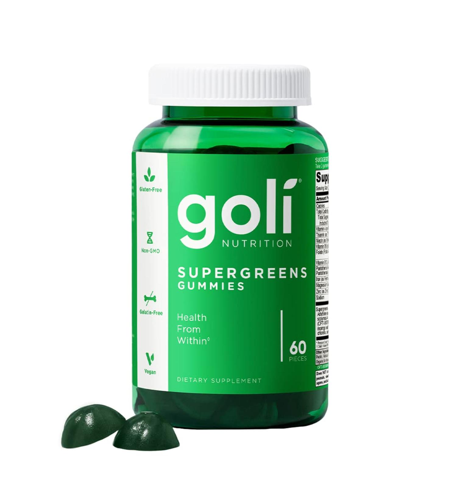Goli SuperGreen Gummy Vitamin - 60 Count | Plant-Based, Vegan, Gluten-Free & Gelatin Free - Essential Vitamins and Minerals for Optimal Health - Buy Online on GoSupps.com