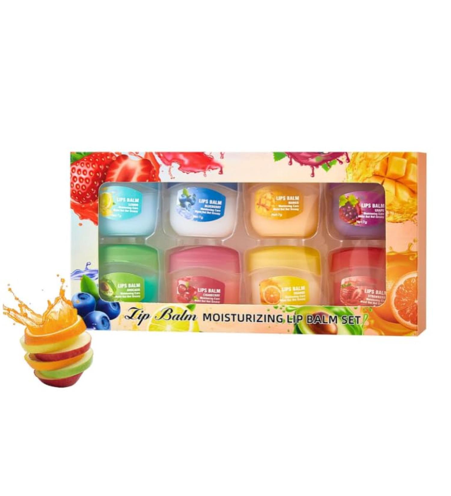  Mciluyaiio Fruit-flavored lip care kit mini lip balm anti-brittle lip treatment colorless fruit-flavored gloss long-lasting moisturizing and nourishing lip mask (1 set) - Buy Online on GoSupps.com