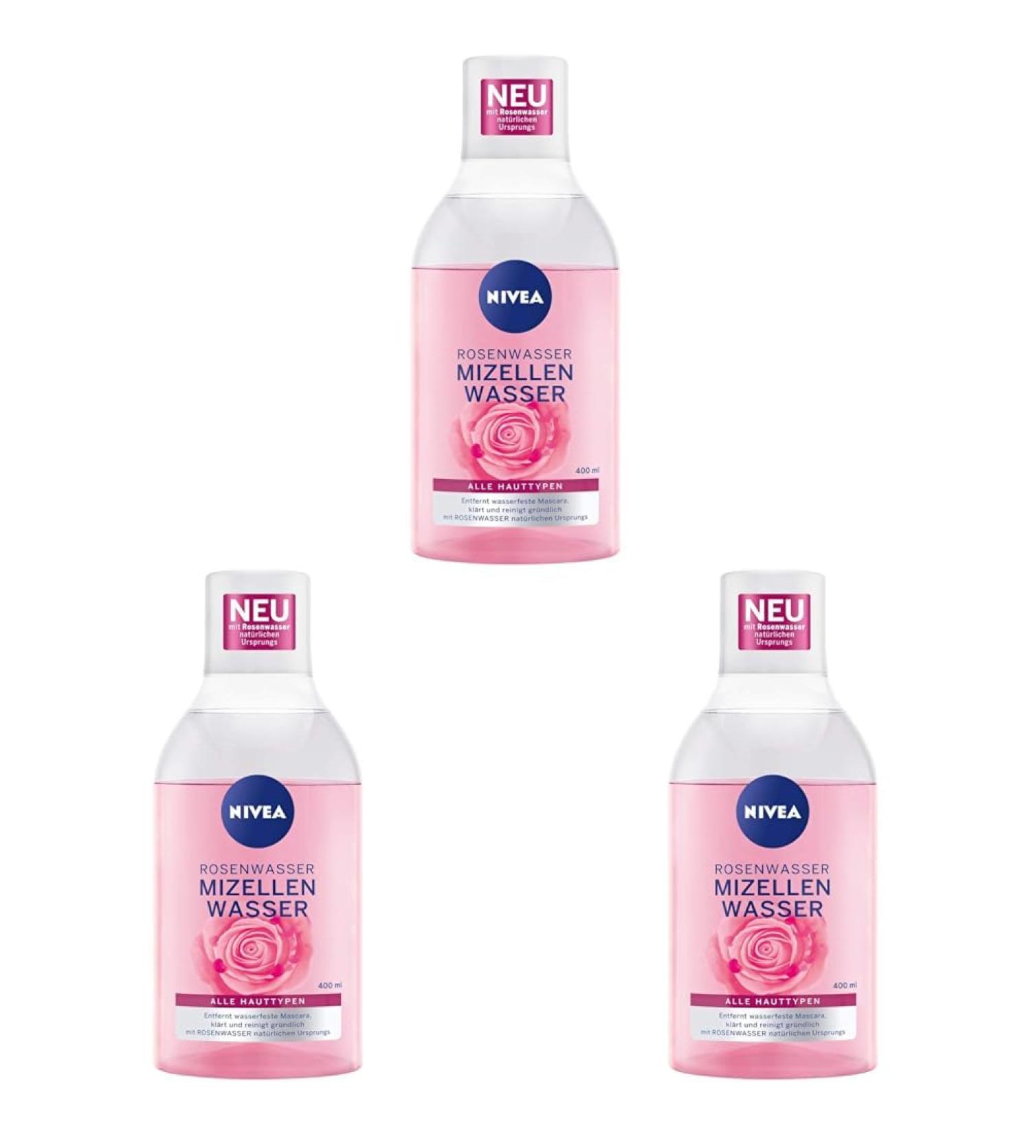 Nivea Rose Water Micellar Water 400ml - Gentle Facial Cleanser with Micellar Technology Natural Rose Water 3-Pack - Buy Online on GoSupps.com
