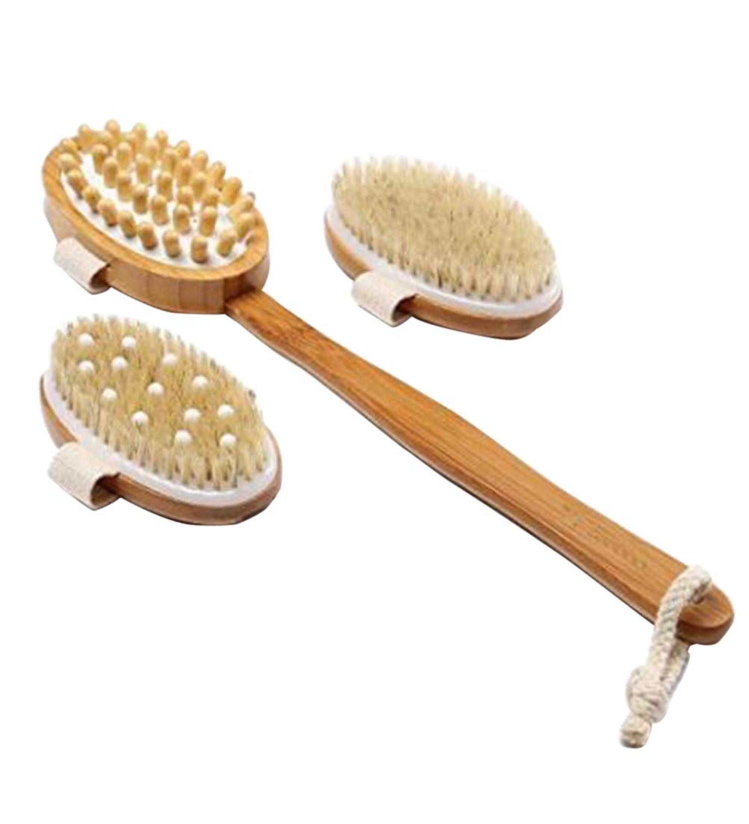 Wooden Body Brush Set - 3 Dry Massage Brushes with Long Handle for Exfoliation & Relaxation - Ship Worldwide - Buy Online on GoSupps.com