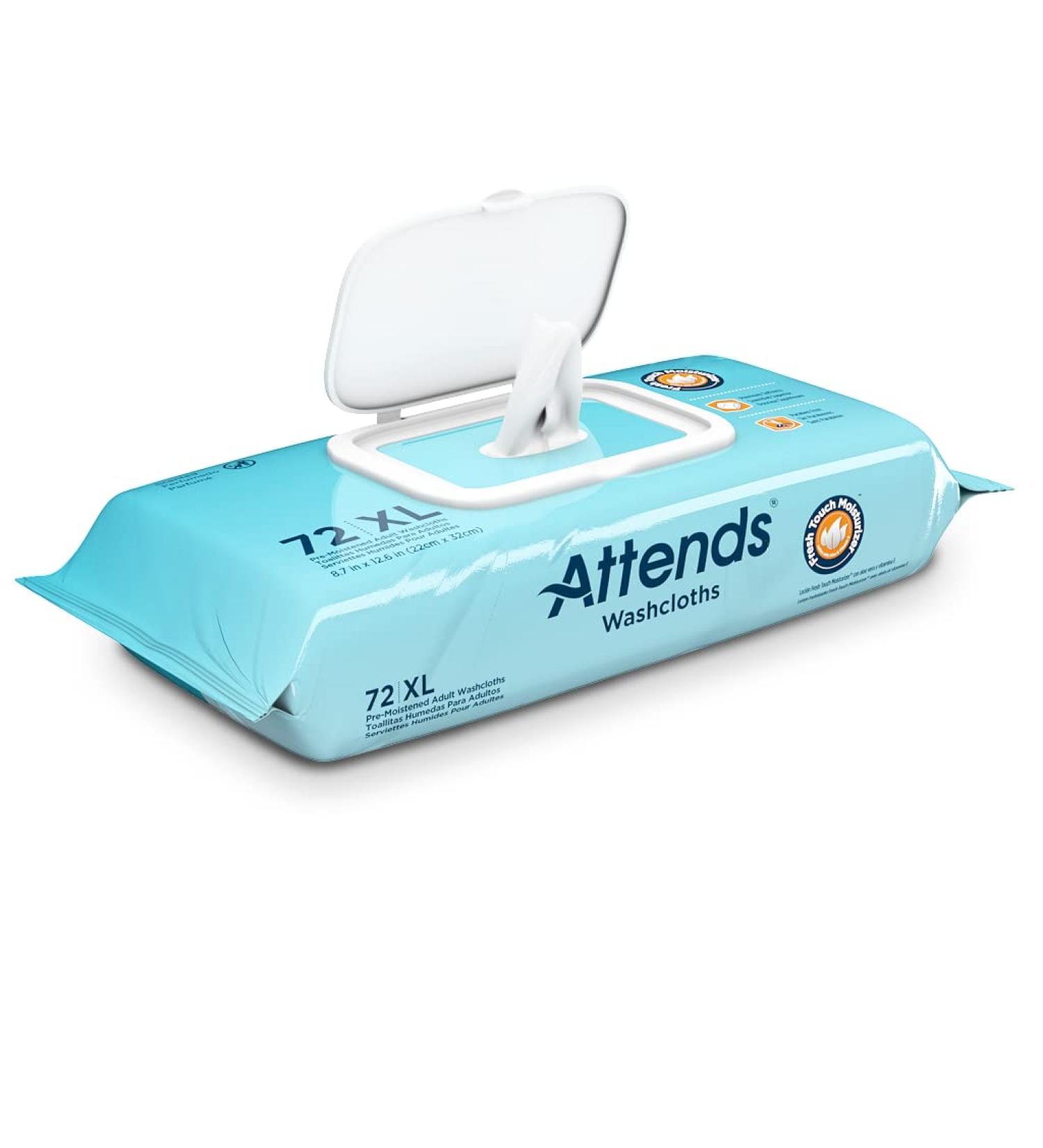 Attends Scented Adult Incontinence Care Washcloths - Hypoallergenic, Latex & Alcohol Free - White, 72 Count (Pack of 12) - Buy Online on GoSupps.com