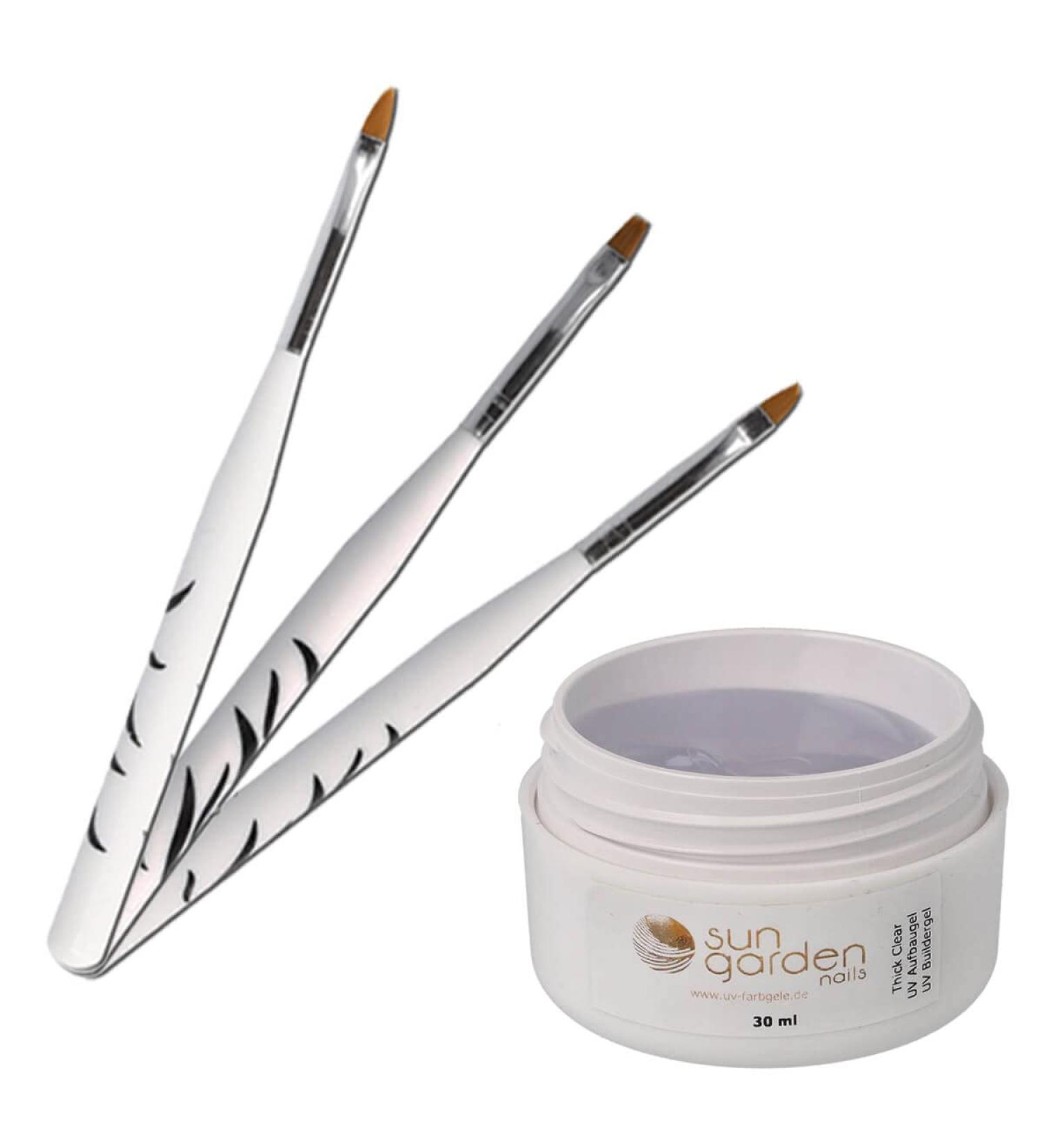 Sun Garden Nails UV Builder Gel 30ml + 3 pcs Brush Set | Thick Clear UV Gel Nail Kit for Professional Results - Buy Online on GoSupps.com