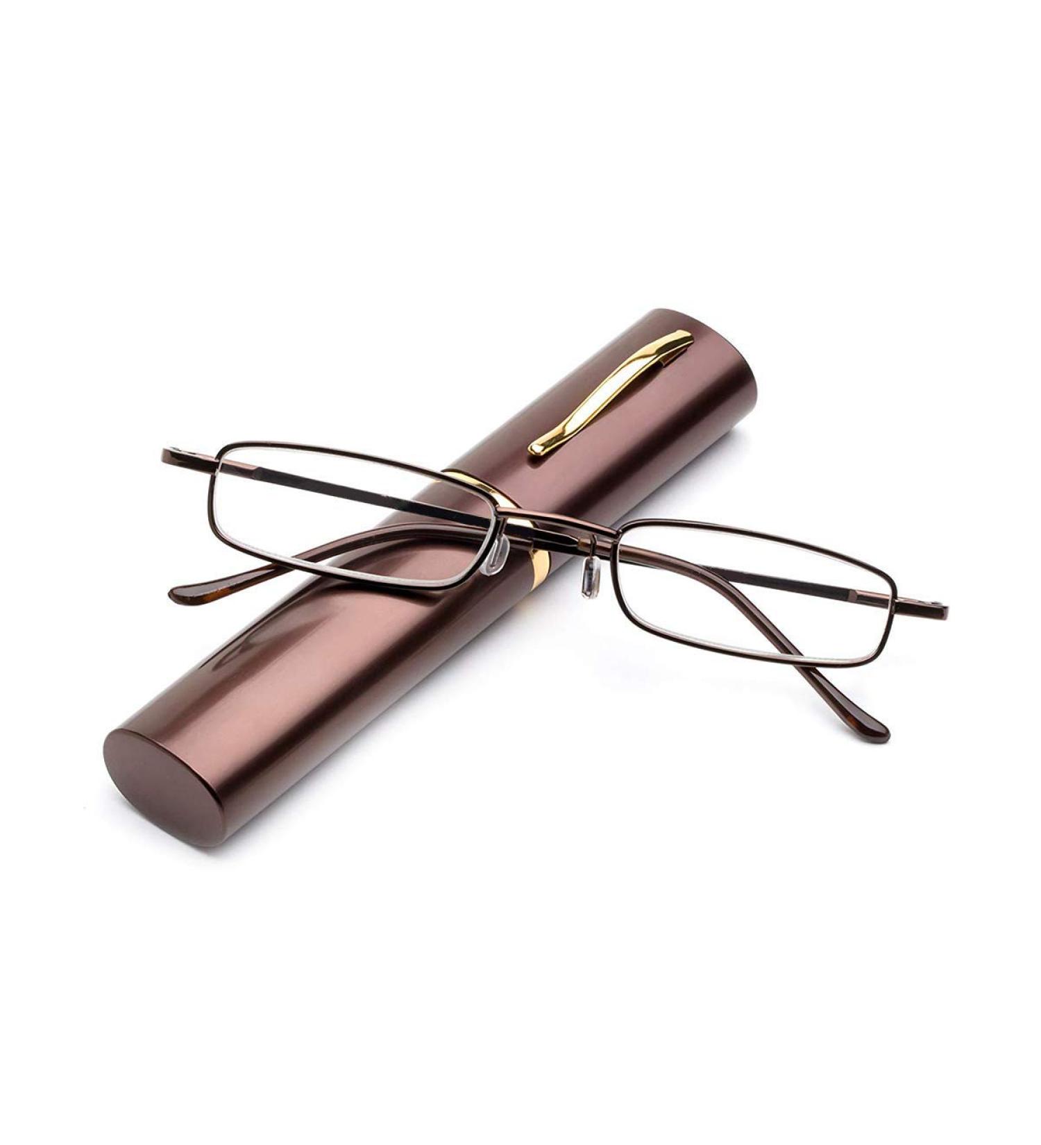 Shop Metal Frame Portable Spring Hinge Reading Glasses - Brown +2.0 | International Shipping Available - Buy Online on GoSupps.com