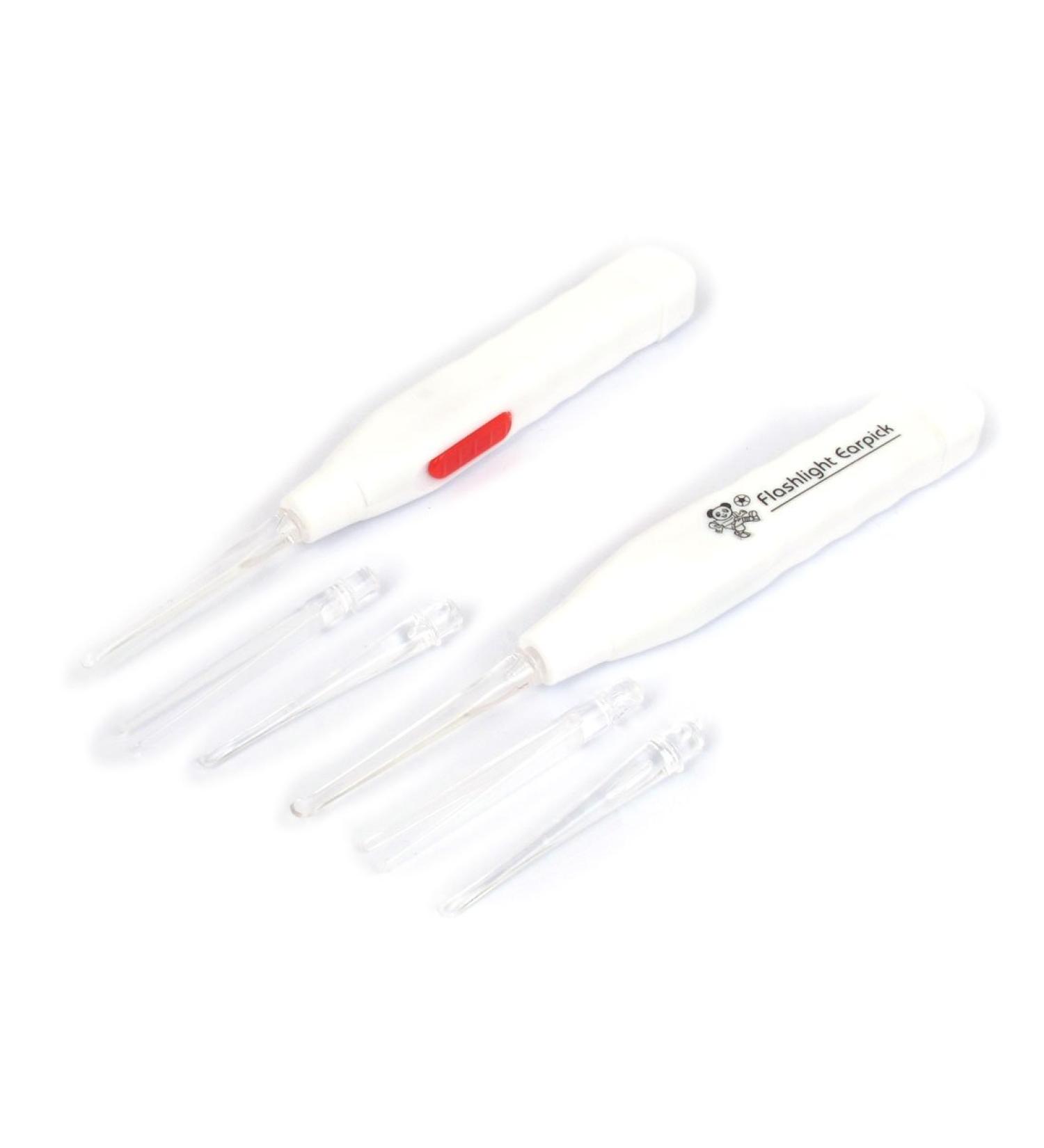 Qtqgoitem Flashlight Earpick Ear Cleaner Earwax Remover Curette Healthy Cleaning Tool 2pcs White (Model: 09b d09 a87 b06 04b)