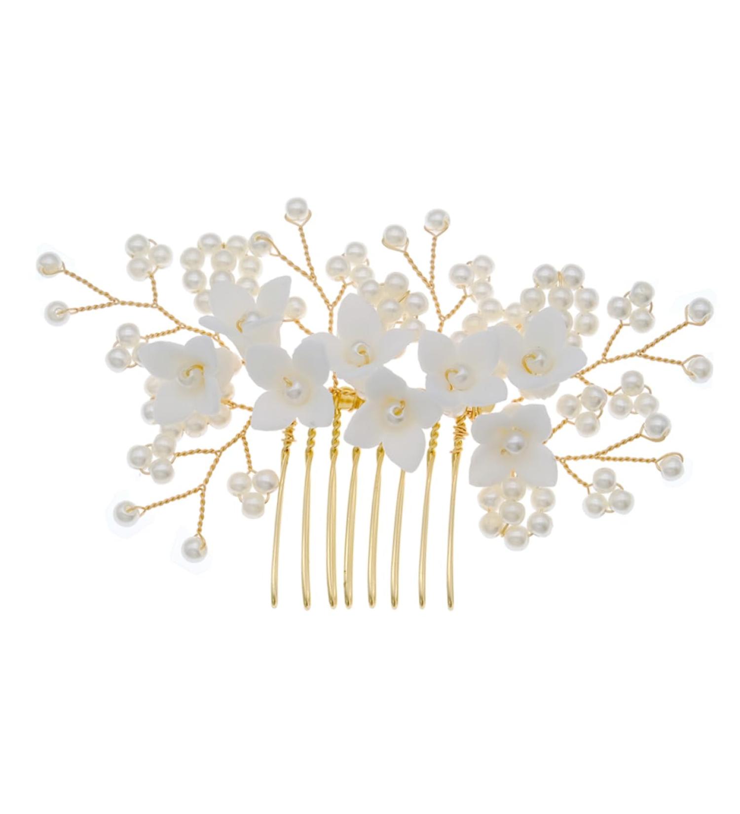 Angoily Bridal Comb Hair Accessories for Bride Wedding Bride Hair Comb Bridal Flower Hair Comb Hair Accessory for Women Floral Hair Comb Tiara Pearl Miss Beautiful Ceramic Flower - Buy Online on GoSupps.com