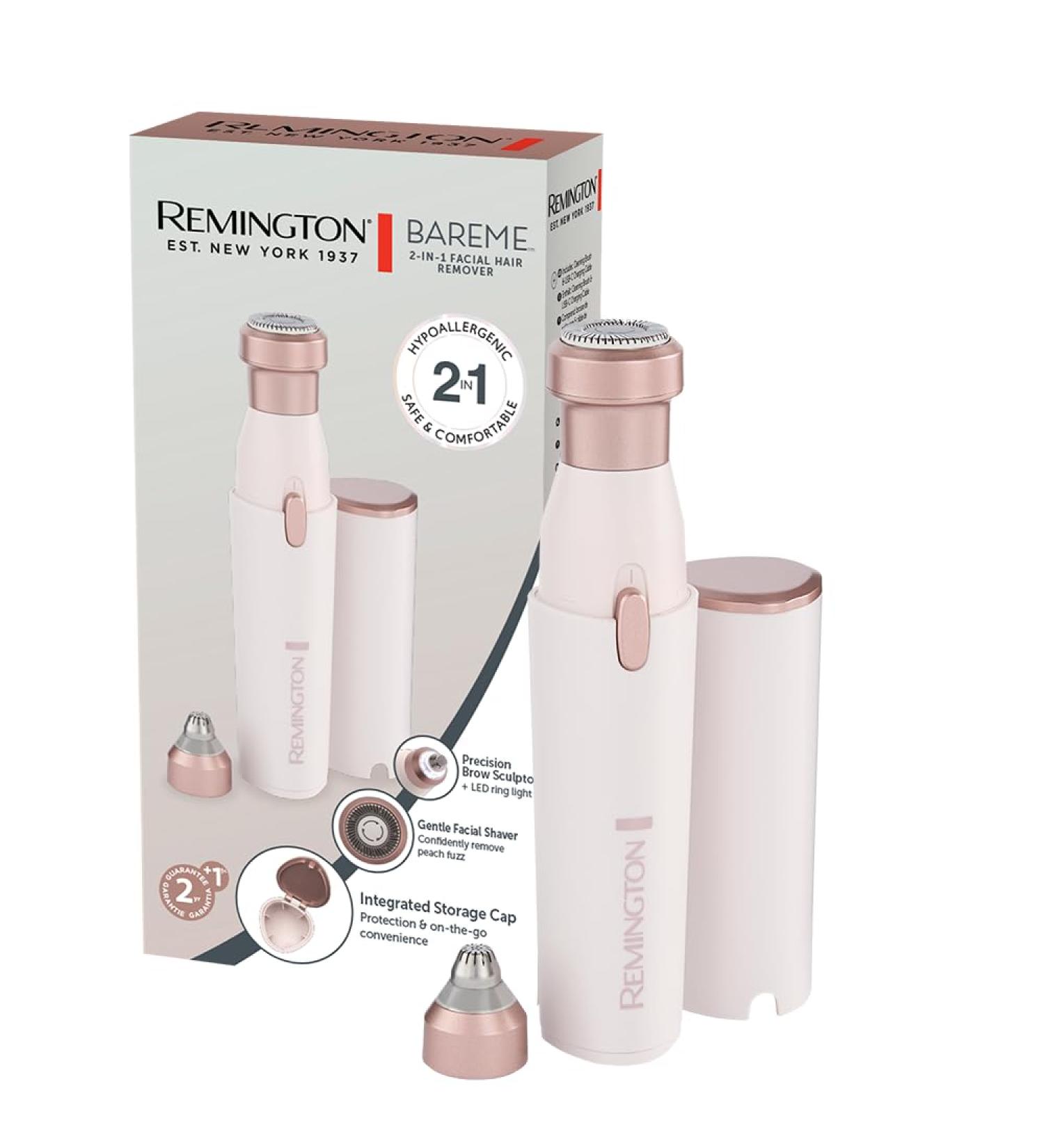 Remington WFS200 Womens Facial Shaver 2in1 Facial Shaver & Eyebrow Trimmer BareMe Waterproof Upper Lip Chin & Cheeks Battery USBC Brush & Attachment - Buy Online on GoSupps.com