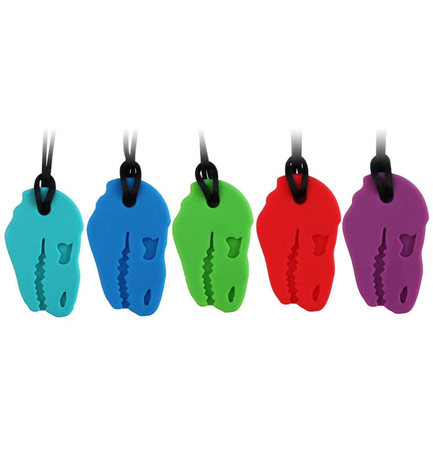 5pcs Sensory Chew Necklace - Food Grade Silicone Dinosaur Chew Toys for Kids & Adults | International Shipping Available - Buy Online on GoSupps.com