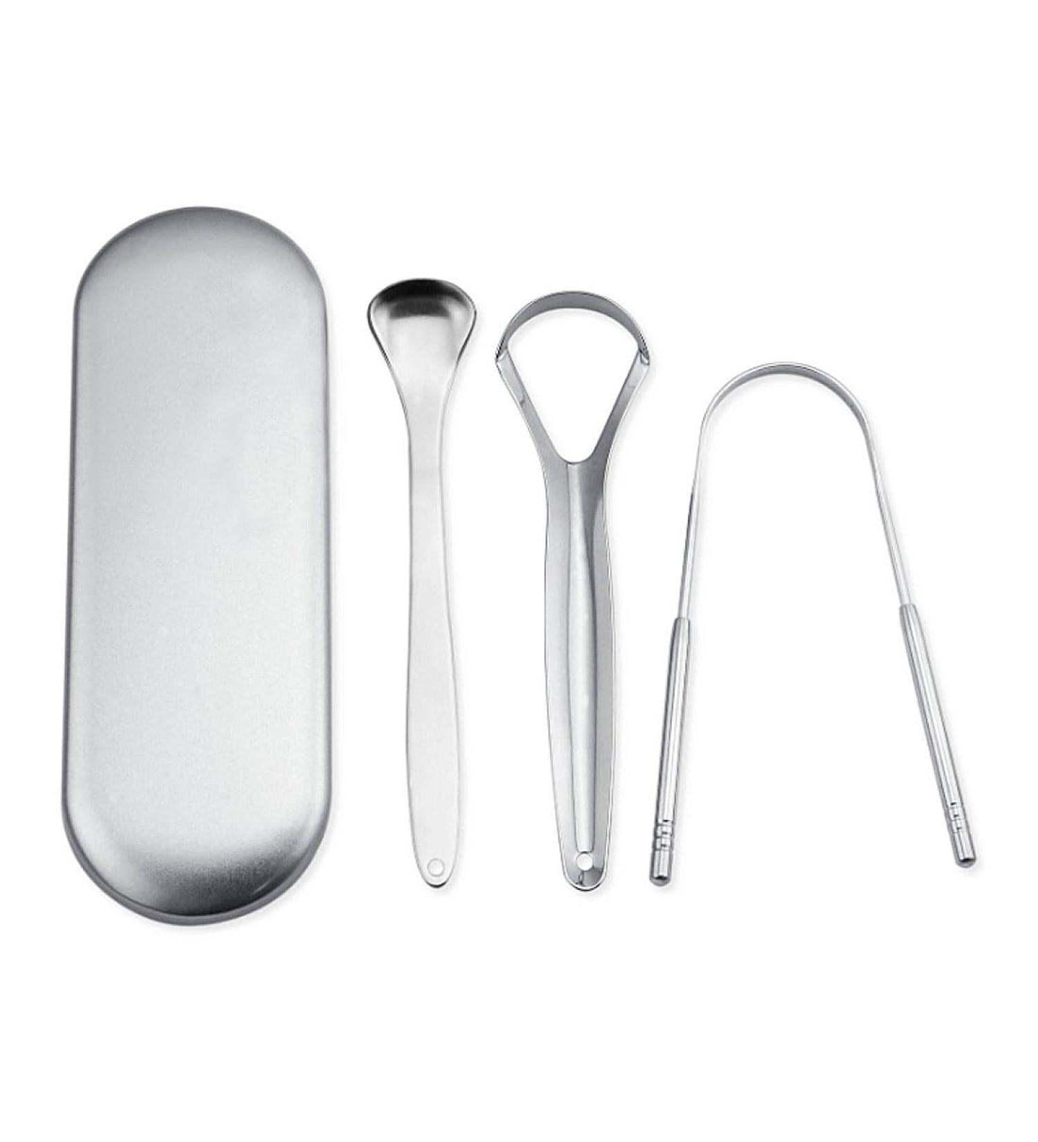 SSRDFU Tongue Scraper Set - 3 Stainless Steel Tongue Cleaners for Oral Care | Effective Bad Breath Solution - Buy Online on GoSupps.com