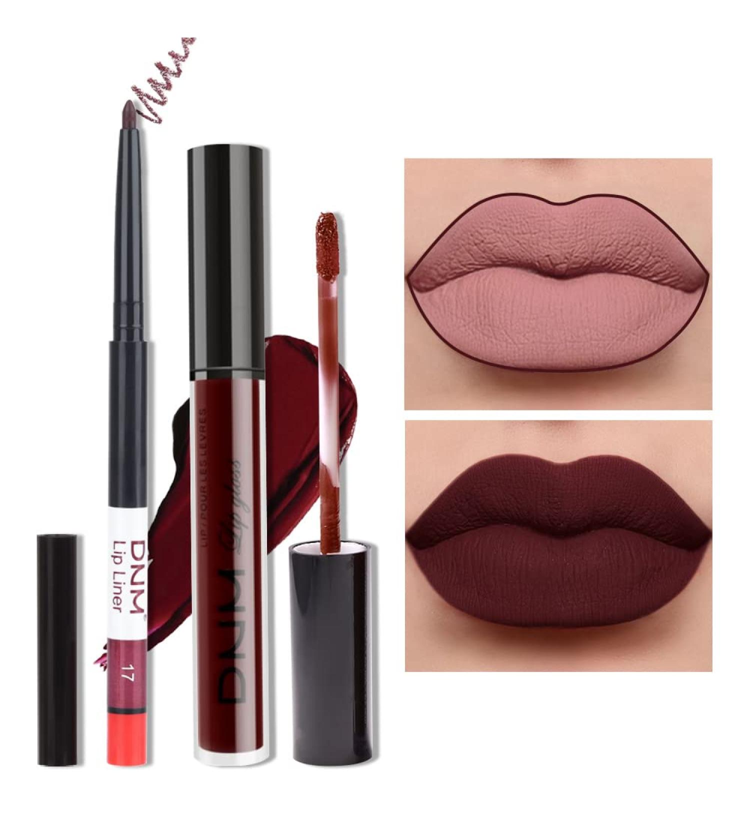 Dark Red Maroon Matte Lipstick and Lip Liner Set | Long Lasting Waterproof Formula | DNM Dark Blood Red Liquid Matte Brown Lipstick | 0.21 Fl Oz (Pack of 1) - Buy Online on GoSupps.com