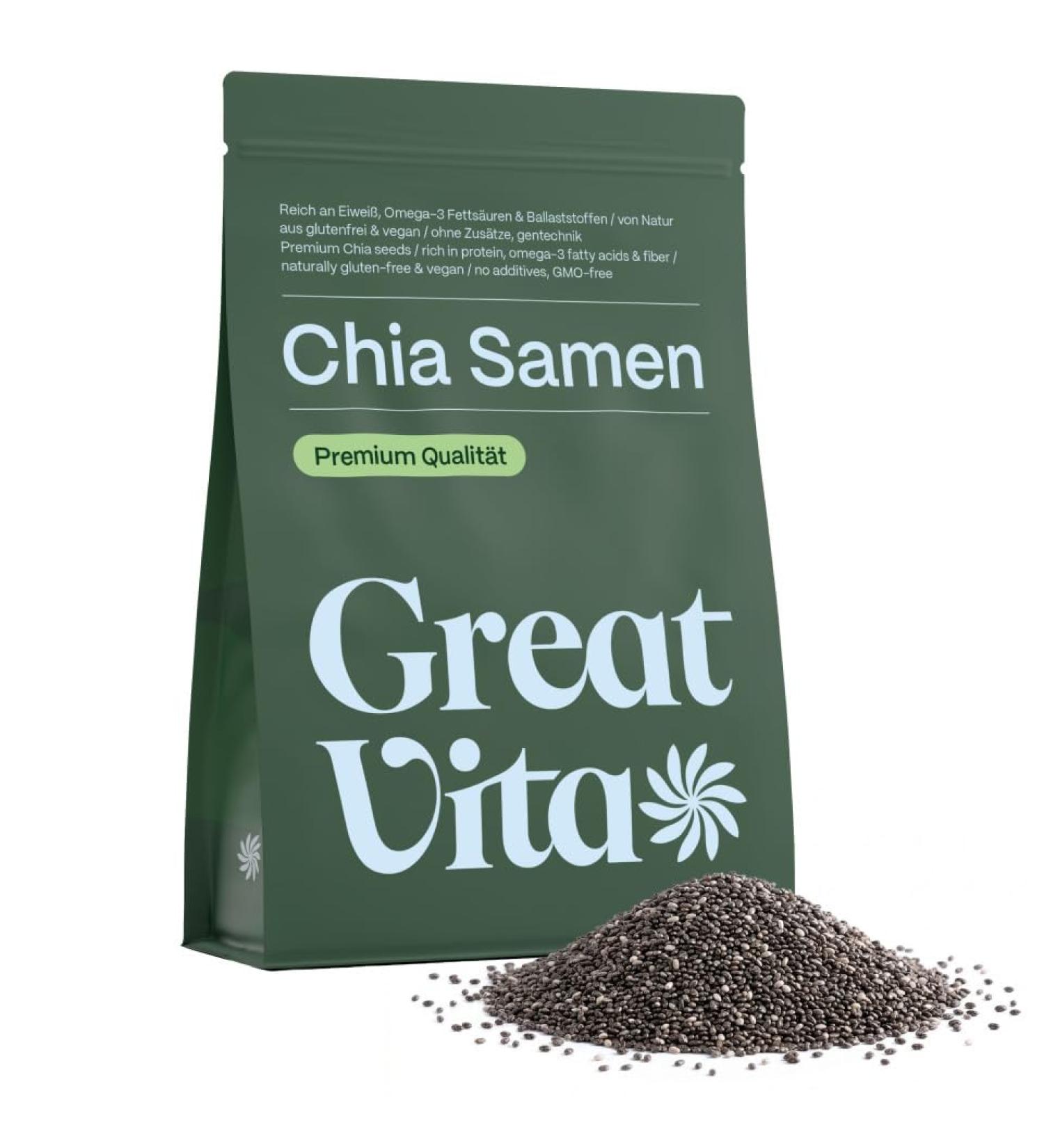 GreatVita Graines de chia (1x 800g) naturelles sans OGM - Buy Online on GoSupps.com