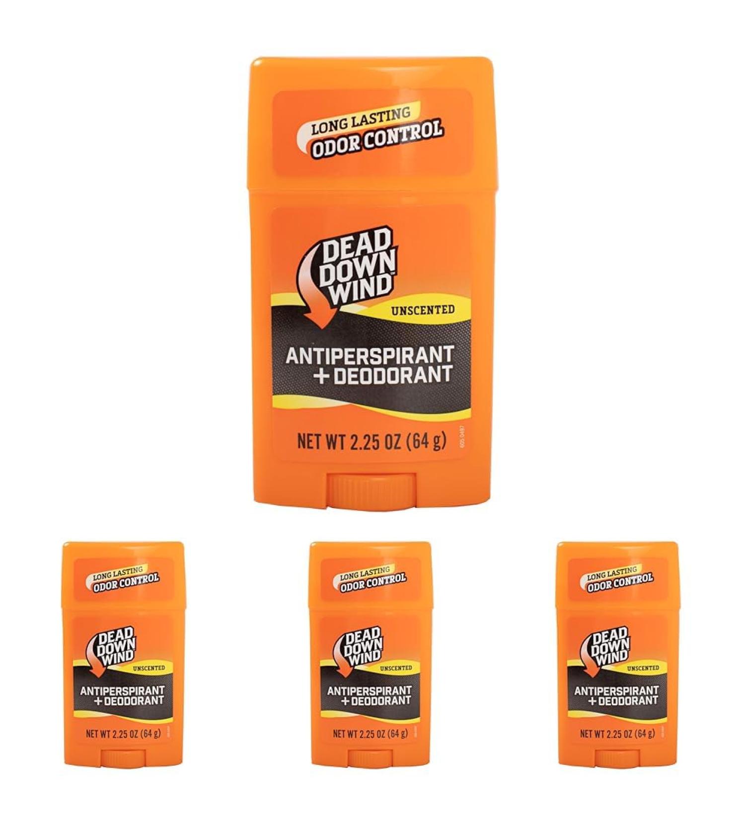 Dead Down Wind Men s Antiperspirant Deodorant Stick | 2.25 Ounce | Unscented Long Lasting Chemical & Organic Odor Eliminator Safe for Sensitive Skin | Hunting Accessories (Pack of 4) 2.25 Ounce (Pack of 4)