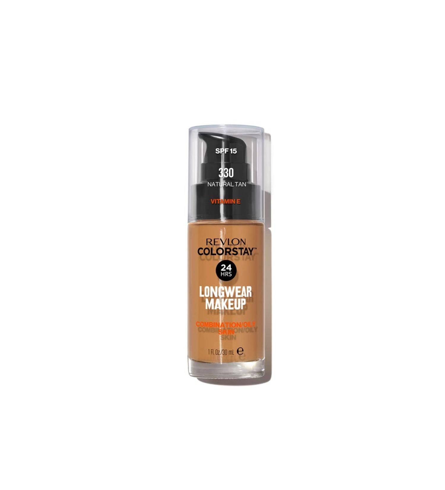 Revlon Colorstay Liquid Foundation Makeup for Combination/Oily Skin SPF 15 Longwear Medium-Full Coverage with Matte Finish Natural Tan (330) 30 ml 330 Natural Tan 30 ml (Pack of 1)