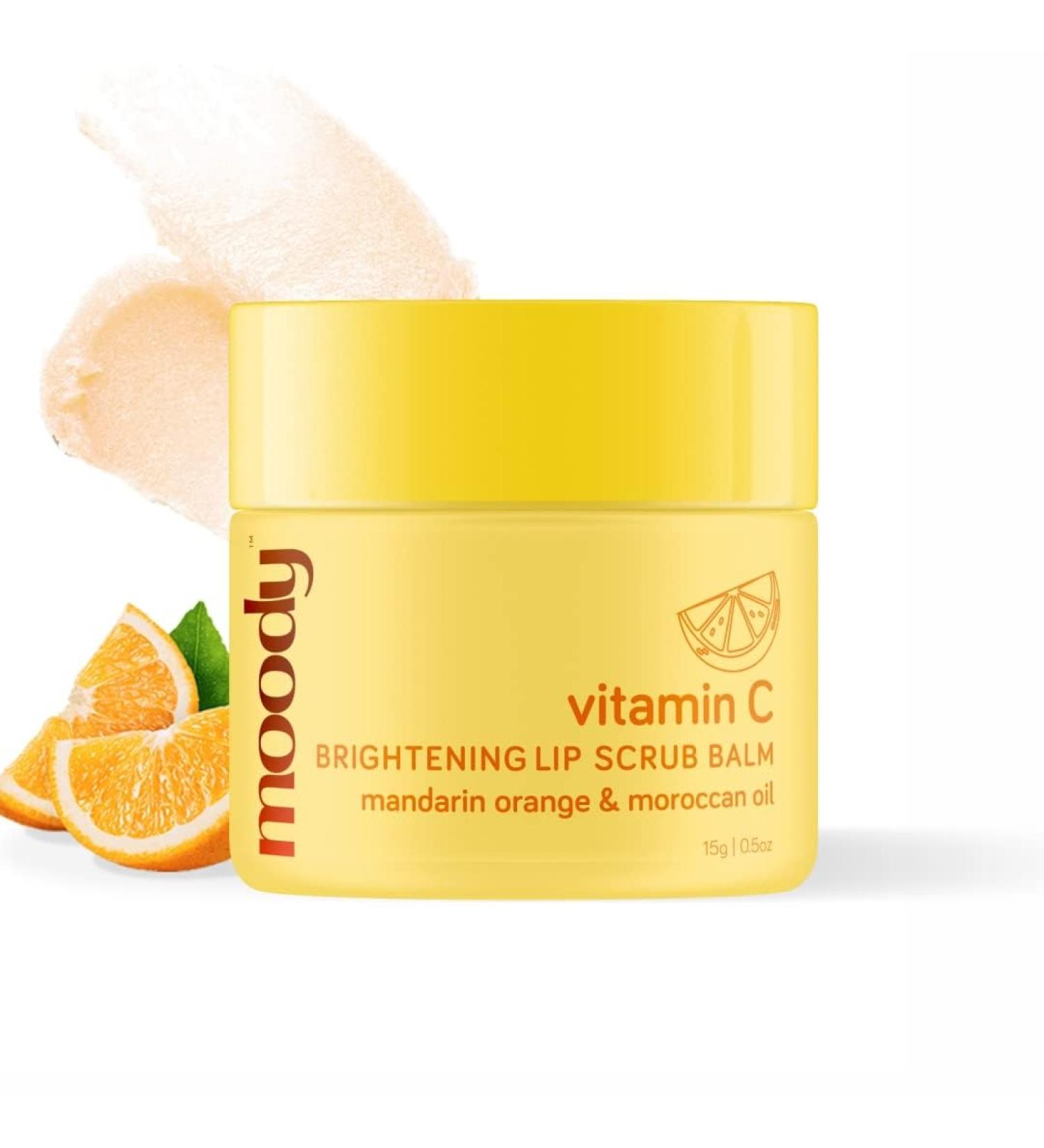 Vitamin C Brightening Lip Scrub Balm - Mandarin Orange & Argan Oil for Chapped Lips | Vegan Cruelty-Free | Nourishing Glycerine & Turmeric | 15g - Buy Online on GoSupps.com