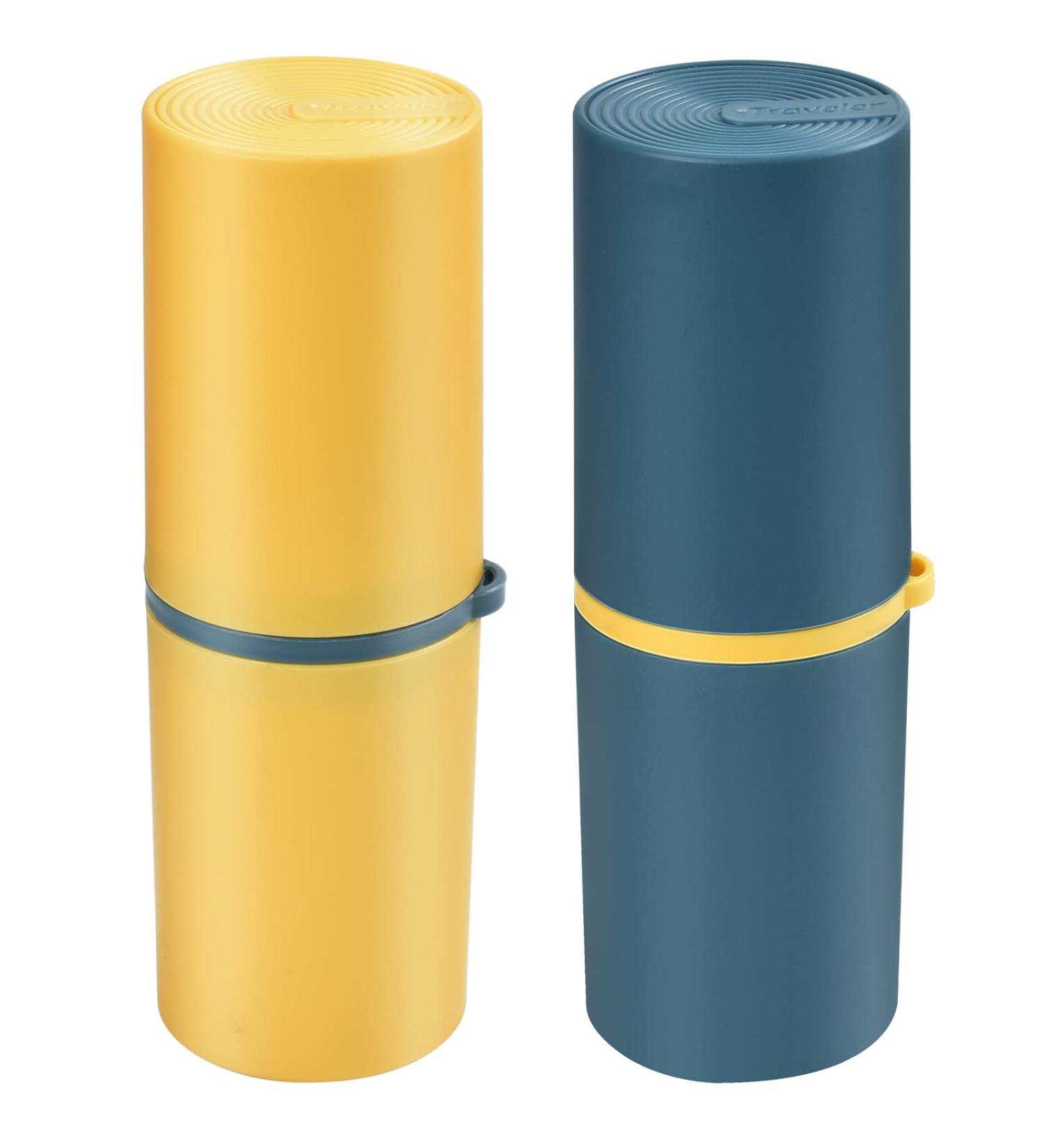 Travel Toothbrush Cup Set - 2 Portable Plastic Mugs with Lid for Camping & Home - Toothpaste & Dental Storage Solution - Buy Online on GoSupps.com
