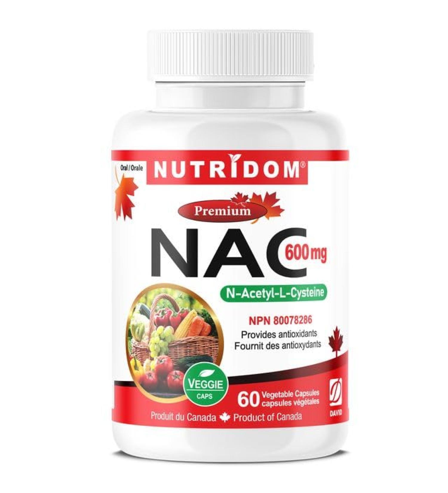 Nutridom NAC 600 mg N-Acetyl-L-Cysteine Non-GMO Gluten-free Dairy-free Soy-free Made in Canada (60 Veggie Capsules) - Buy Online on GoSupps.com