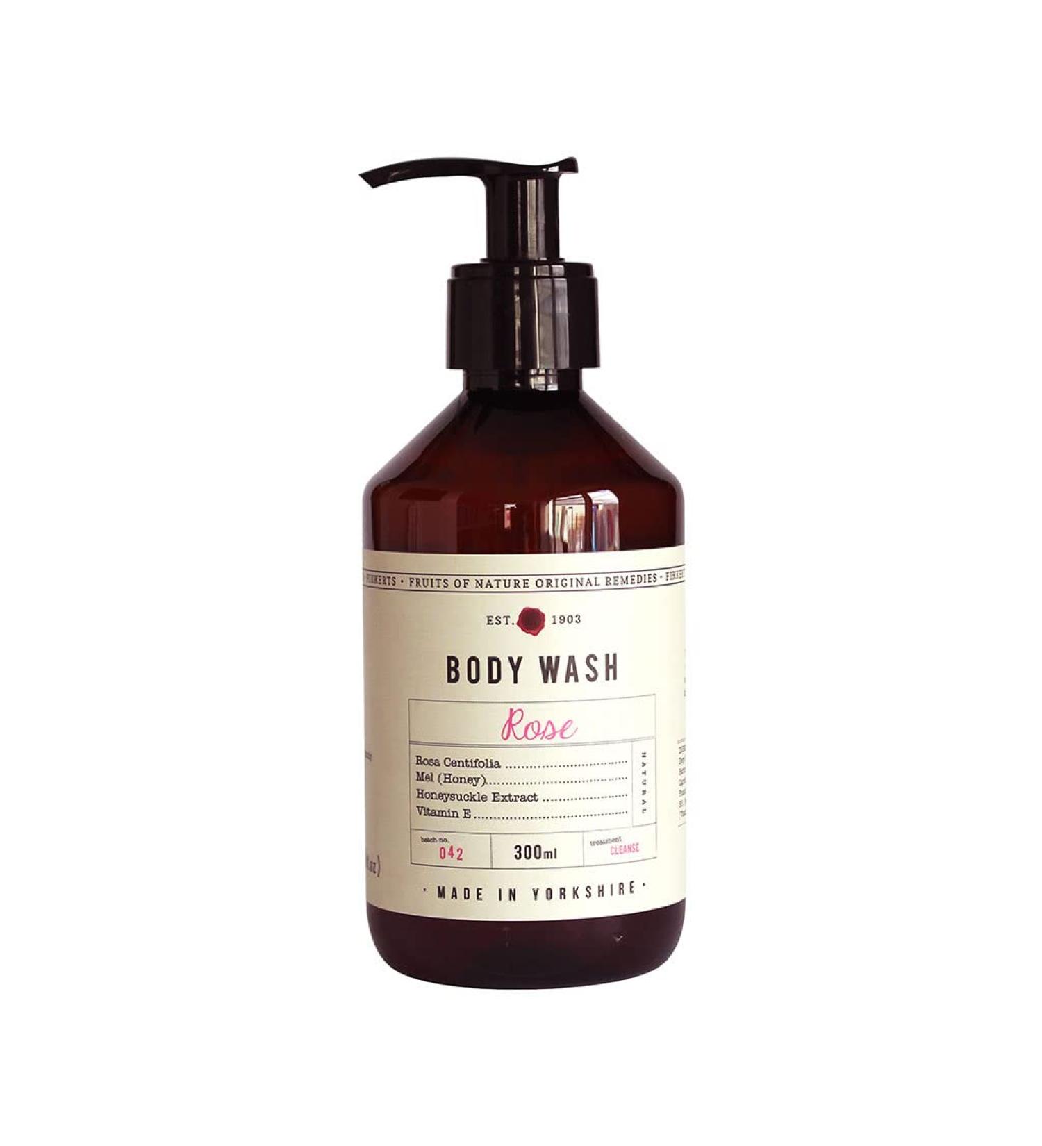 Fikkerts Fruits Of Nature Soothing and Moisturizing Rose Shower Gel (300 ml) with bright and sweet floral tones made with vegan herbs