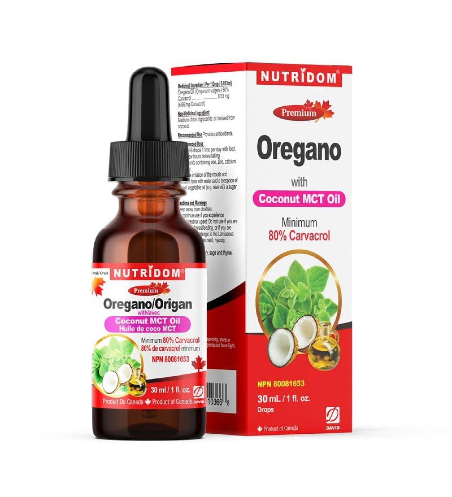 Nutridom Oregano Oil with Coconut MCT Oil Liquid Drops - Standardized to contain 80% Carvacrol - Non-GMO Gluten Free (30ml) - Buy Online on GoSupps.com