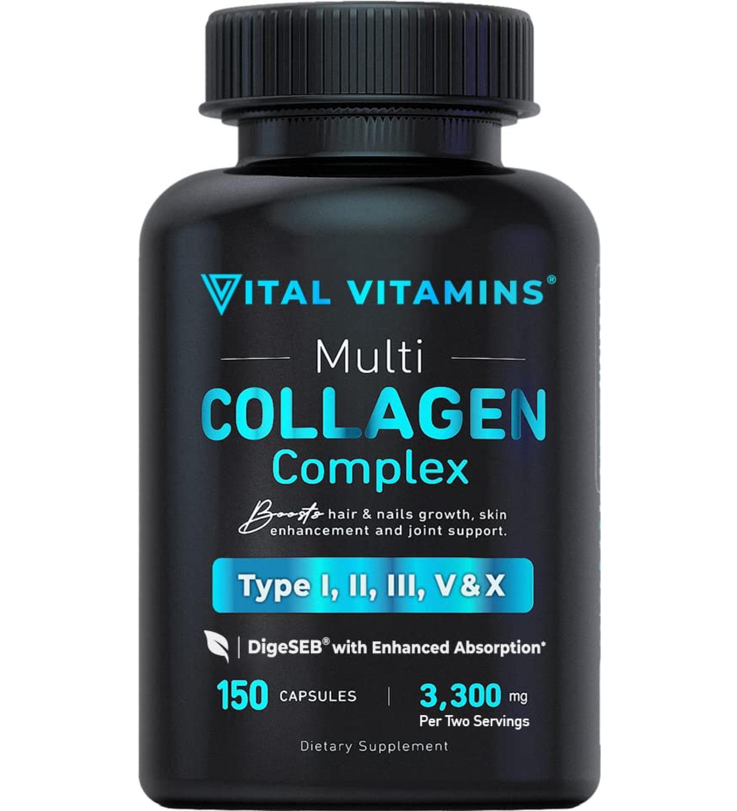 Vital Vitamins Multi Collagen Pills - 150 Capsules for Skin, Hair & Joint Support - Buy Online on GoSupps.com