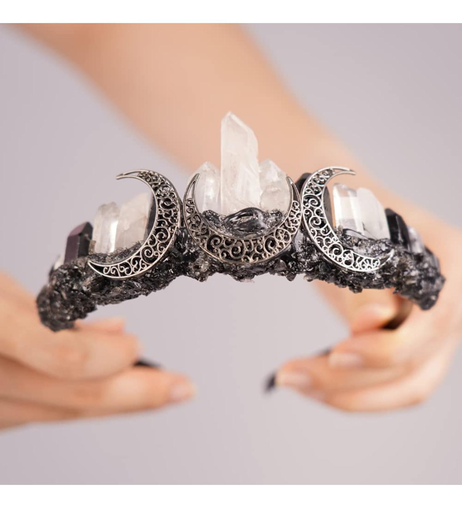 JWICOS Raw Crystal Quartz Crown Headband - Silver Moon Goddess Tiara for Women and Girls Halloween Costume - Buy Online on GoSupps.com