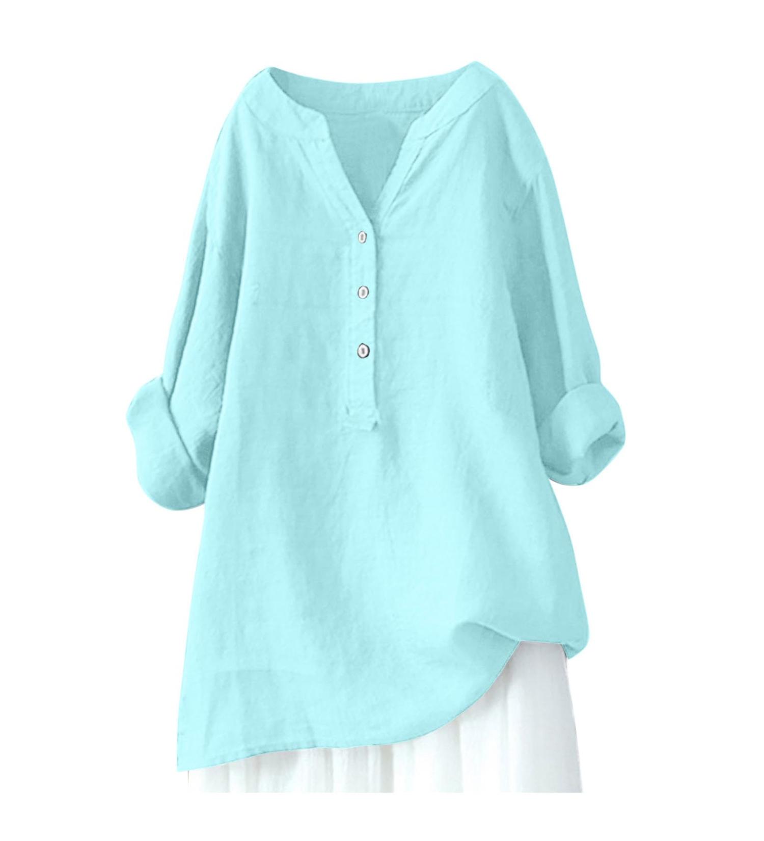 Linen Tops for Women UK Sale Clearance Casual Loose Fit Short Sleeve T-Shirt Crewneck Dressy Shirt Summer Tops Button Up Plus Size Tee Tunic Top Holiday Blouses 2751-qppoj-a-lightblue XXL - Buy Online on GoSupps.com