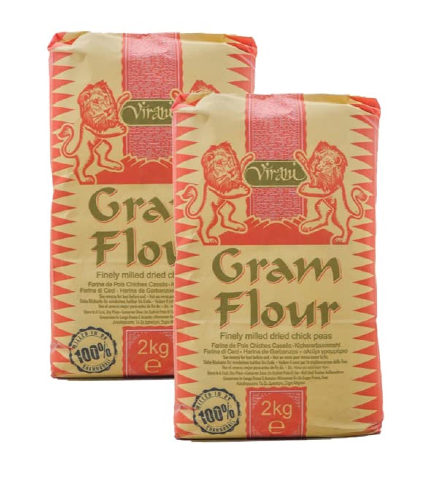 Virani Gram Flour 2kg (Pack of 2) - Used in Curries as a Thickener - Also Used to make Pakoras Onion Bhajees