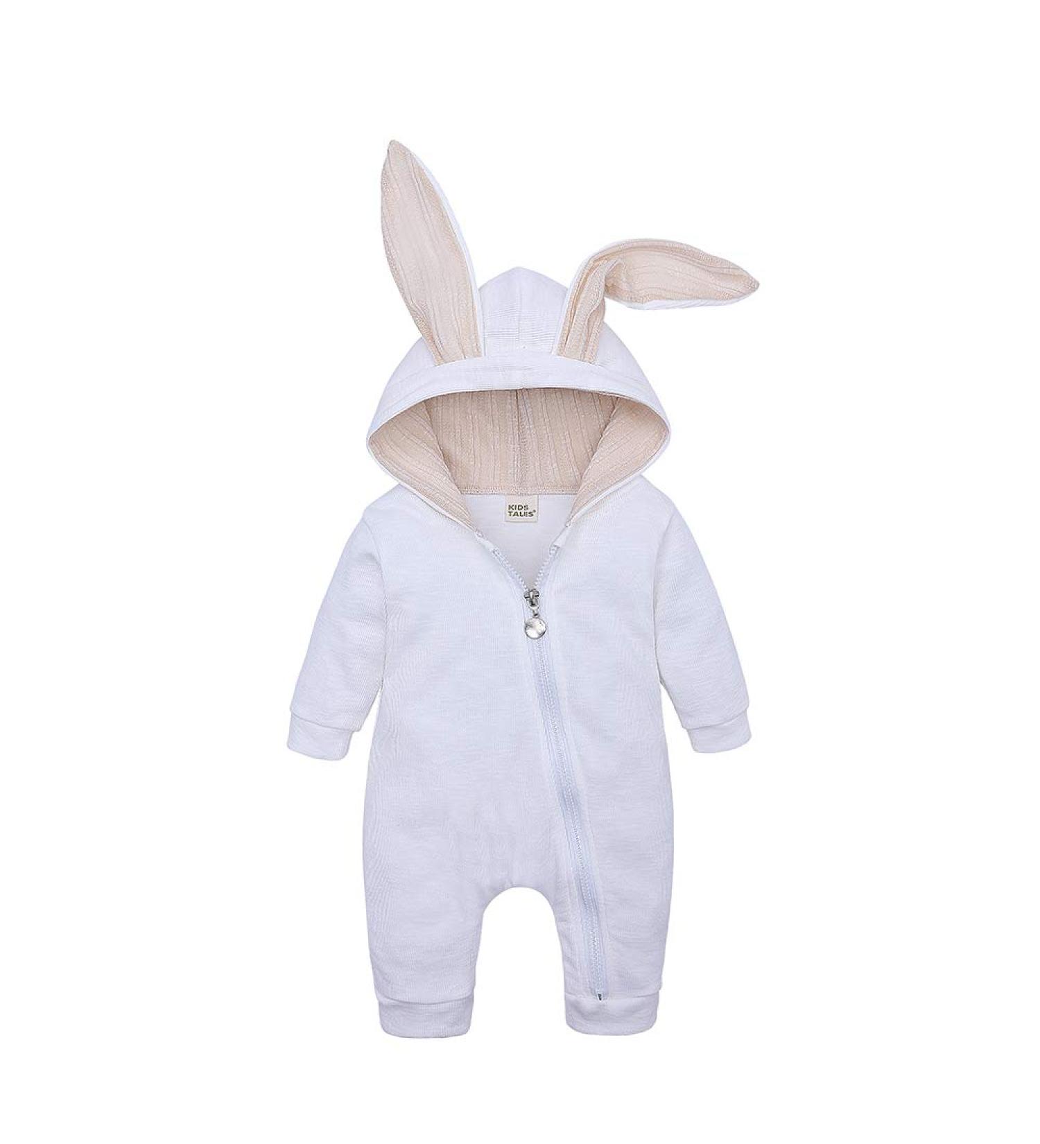 Kids Tales Newborn Baby Winter Rabbit Ear Hooded Romper - 0-3 Months (White) - Buy Online on GoSupps.com