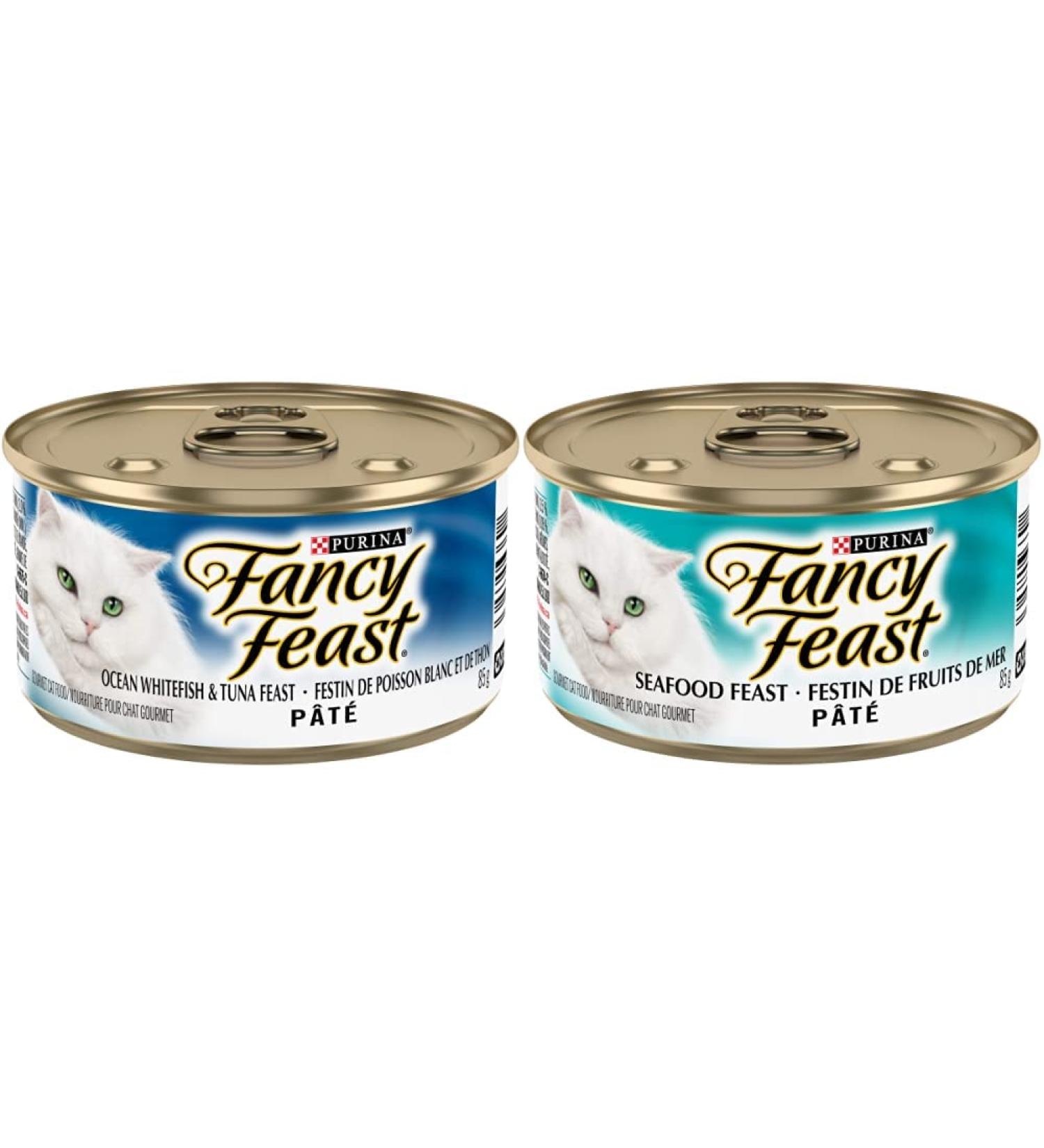 Fancy Feast Ocean Whitefish and Tuna Pate + Seafood Pate Wet Cat Food 48 pack - 4.08 kg Cat Food + Wet Cat Food - Buy Online on GoSupps.com
