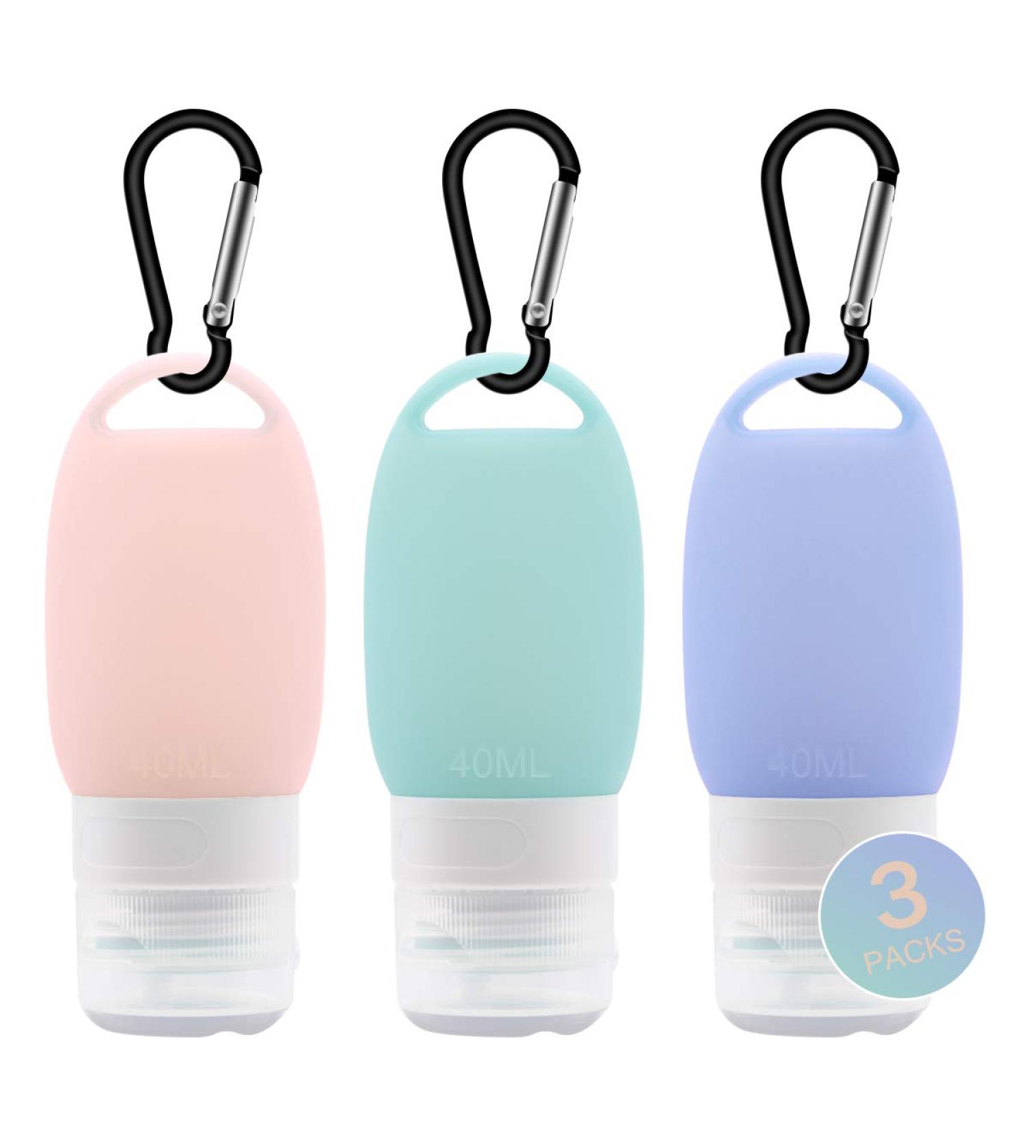 Veroyi Leak Proof Silicone Travel Bottles - Set of 3 Squeezable Travel Tubes with Keychain, Refillable Containers for Shampoo, Lotion, Soap - Buy Online on GoSupps.com