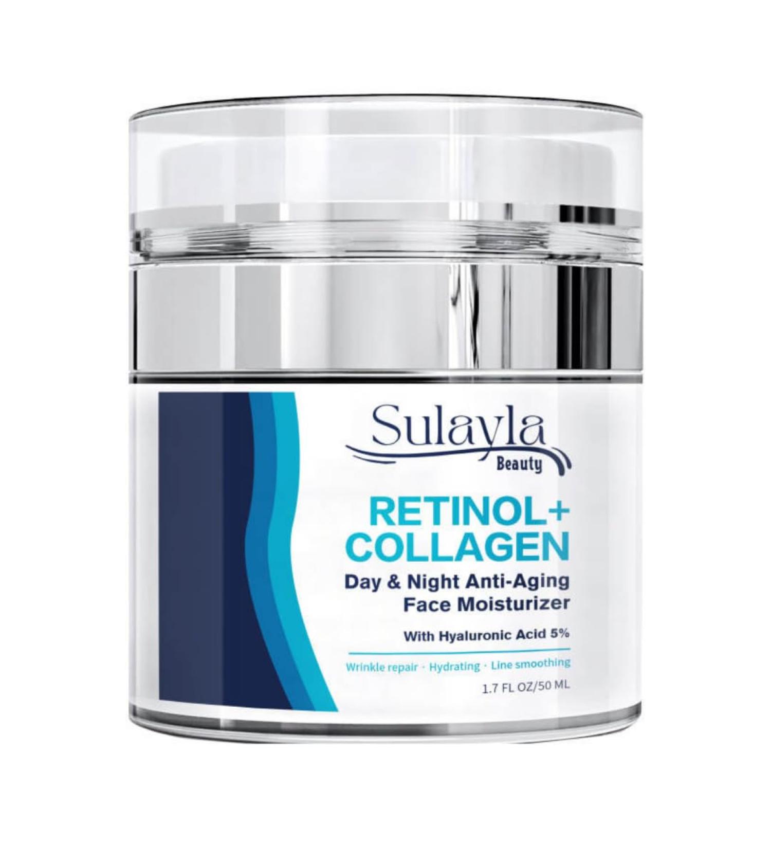 Sulayla Beauty Retinol+ Collagen Day & Night Anti-Aging Face Moisturizing Cream with 5% Hyaluronic Acid & Vitamin E | The Best Anti Aging Cream to Reduce Wrinkles & Age Spots for Women - Buy Online on GoSupps.com