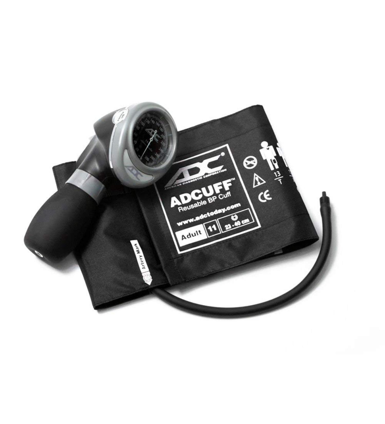 ADC 703-11ABK Diagnostix 703 Palm Style Aneroid Sphygmomanometer with Adcuff Nylon Blood Pressure Cuff - Adult Black - Buy Online on GoSupps.com