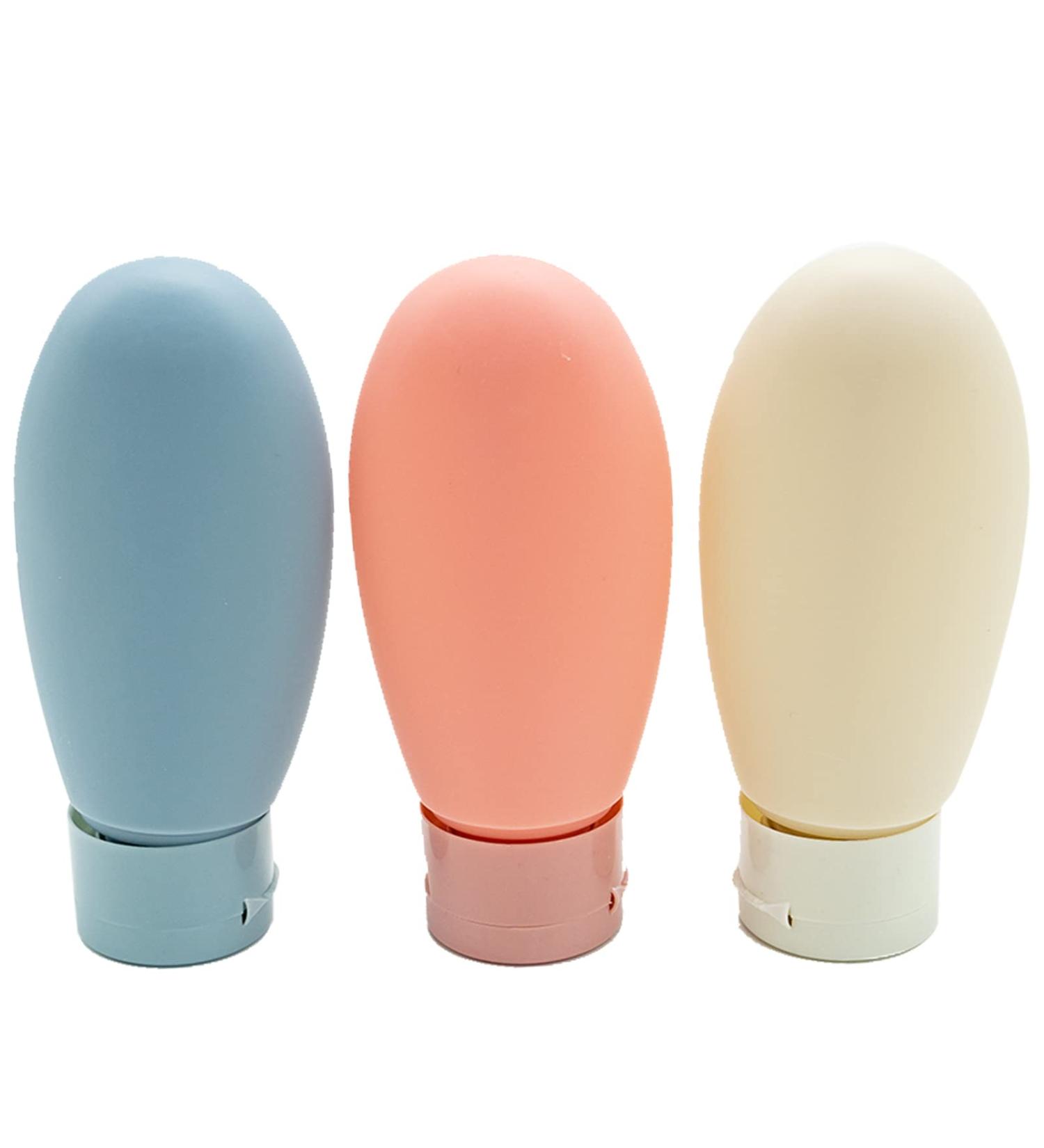 3 Piece Travel Bottle Set - 60ml Refillable Squeeze Bottles for Toiletries Shampoo & Conditioner with Storage Bag - Perfect for International Travel - Buy Online on GoSupps.com
