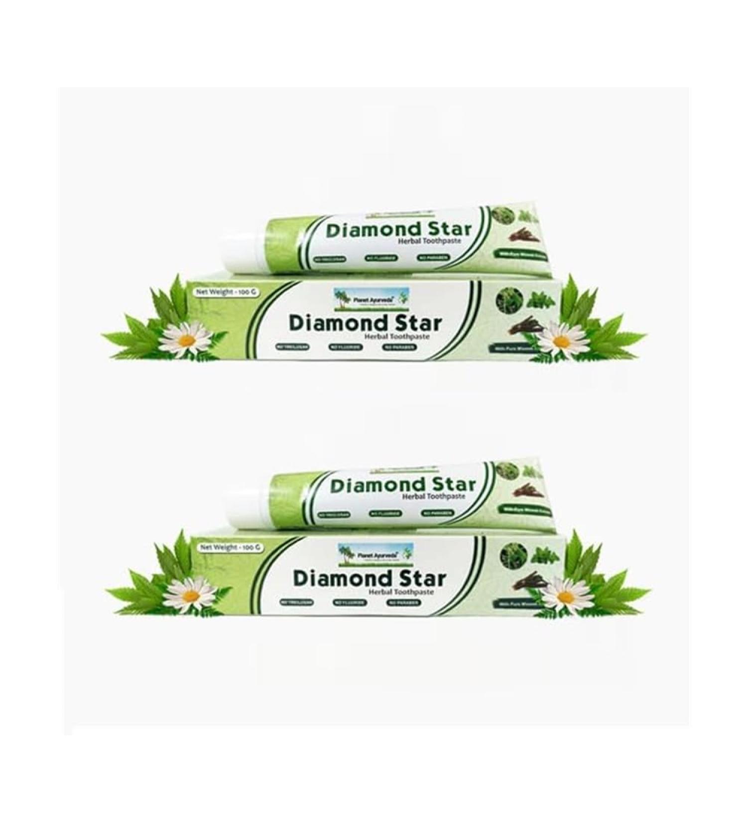 Planet Ayurveda Diamond Star Herbal Toothpaste 100 gm | Ayurvedic Mints Ajwain & Miswak for Naturally Fresh Breath & Gentle Gum Care | Fluoride-Free Chemical-Free Paste (2) - Buy Online on GoSupps.com