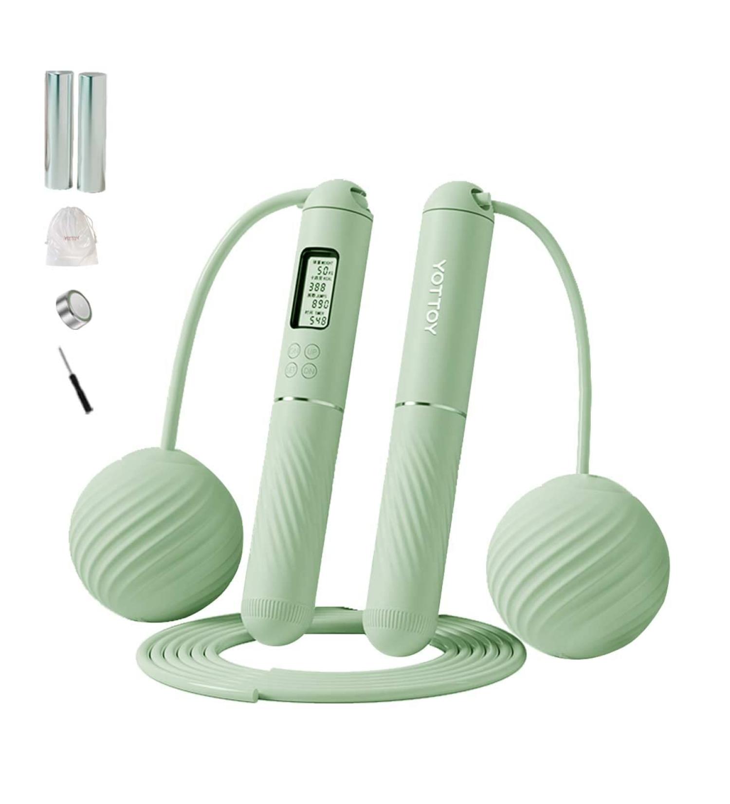 YOTTOY Cordless Weighted Skipping Jump Rope with Counter - Green | Fitness Exercise Ropeless Jump Rope for Women Training Indoor and Outdoor - Buy Online on GoSupps.com