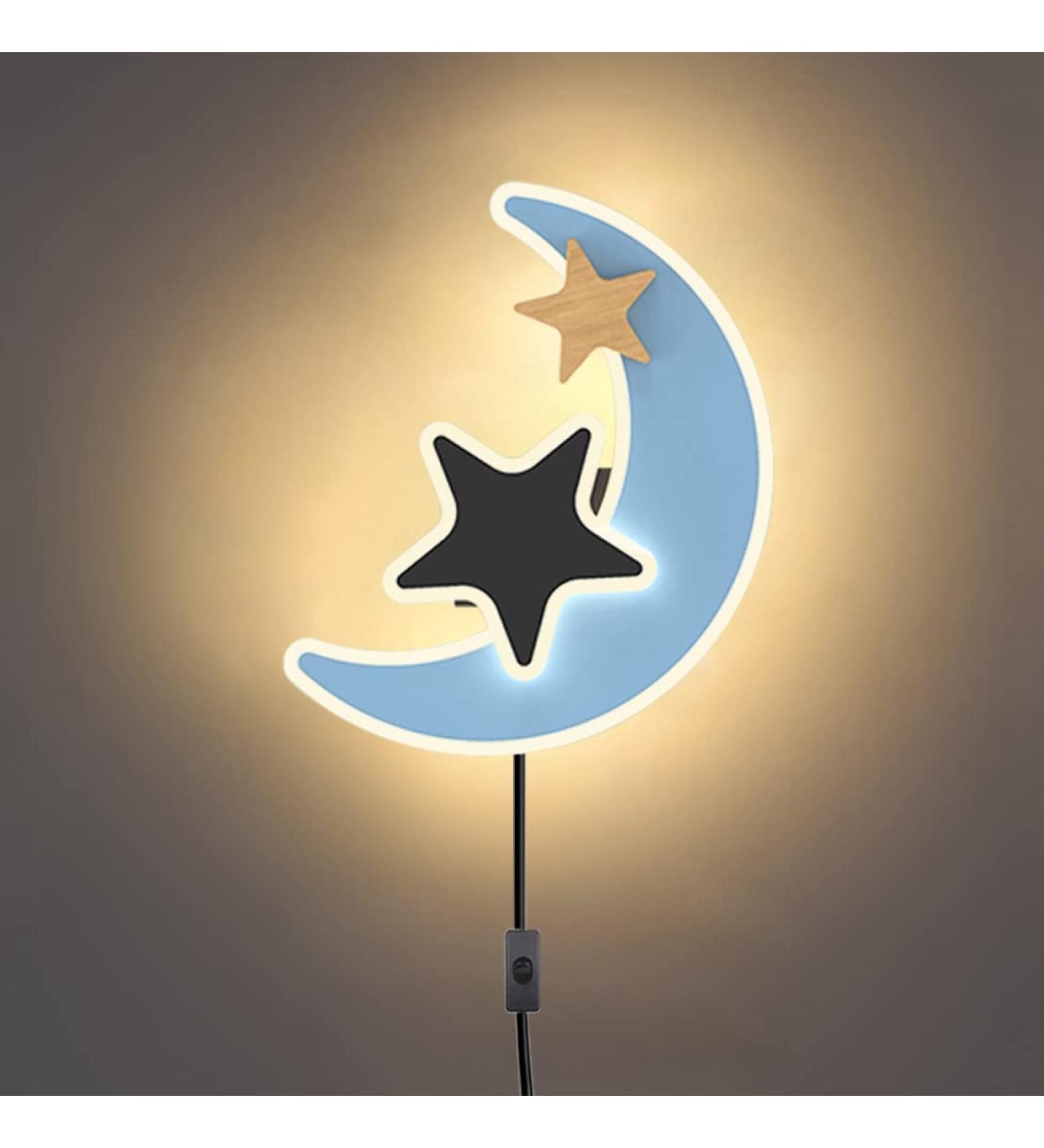 Buy Moon & Star LED Wall Lamp for Kids - Blue Wall Light with Switch & Cable | Perfect Decoration for Children's Room - Buy Online on GoSupps.com