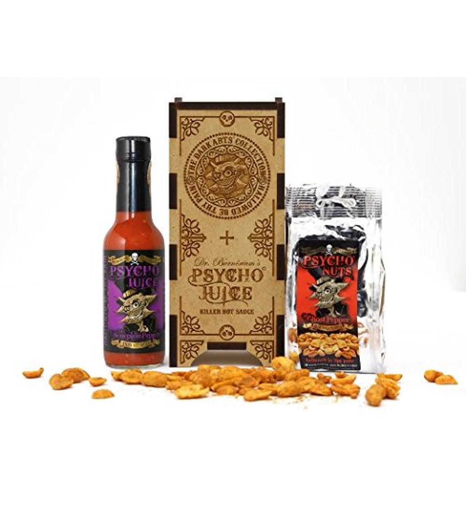 Psycho Juice Dark Arts Wooden Gift Box - Psycho Juice Scorpion Pepper & Psycho Nuts - Buy Online on GoSupps.com