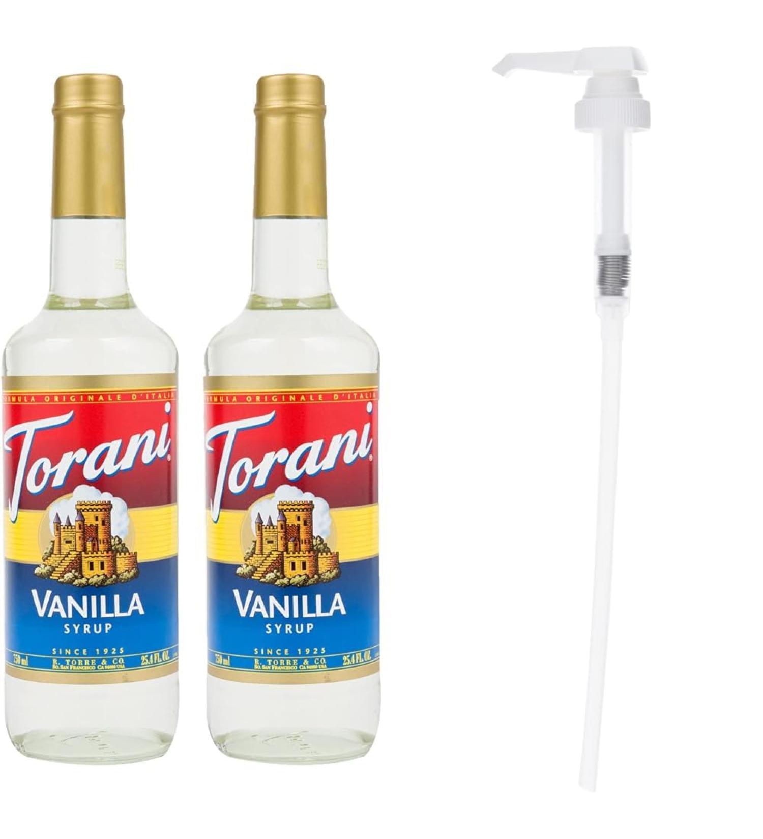 Torani Vanilla Flavour Syrup 750ml bottle 2 Pack Transparent & Flavored Flavour Syrup Pump for 750ml Syrup+ Flavour Syrup Pump Vanilla 750 ml (Pack of 2) - Buy Online on GoSupps.com