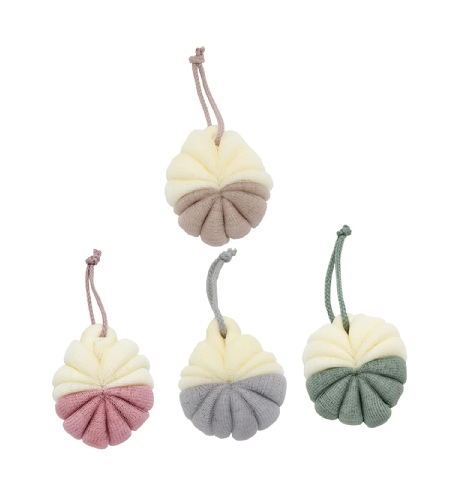 4 Pcs Bath Bouquet Bath Tub Cleaner & Exfoliating Shower Loofah Balls - Japanese-Style Sponge for Ultimate Clean & Relaxation - Buy Online on GoSupps.com