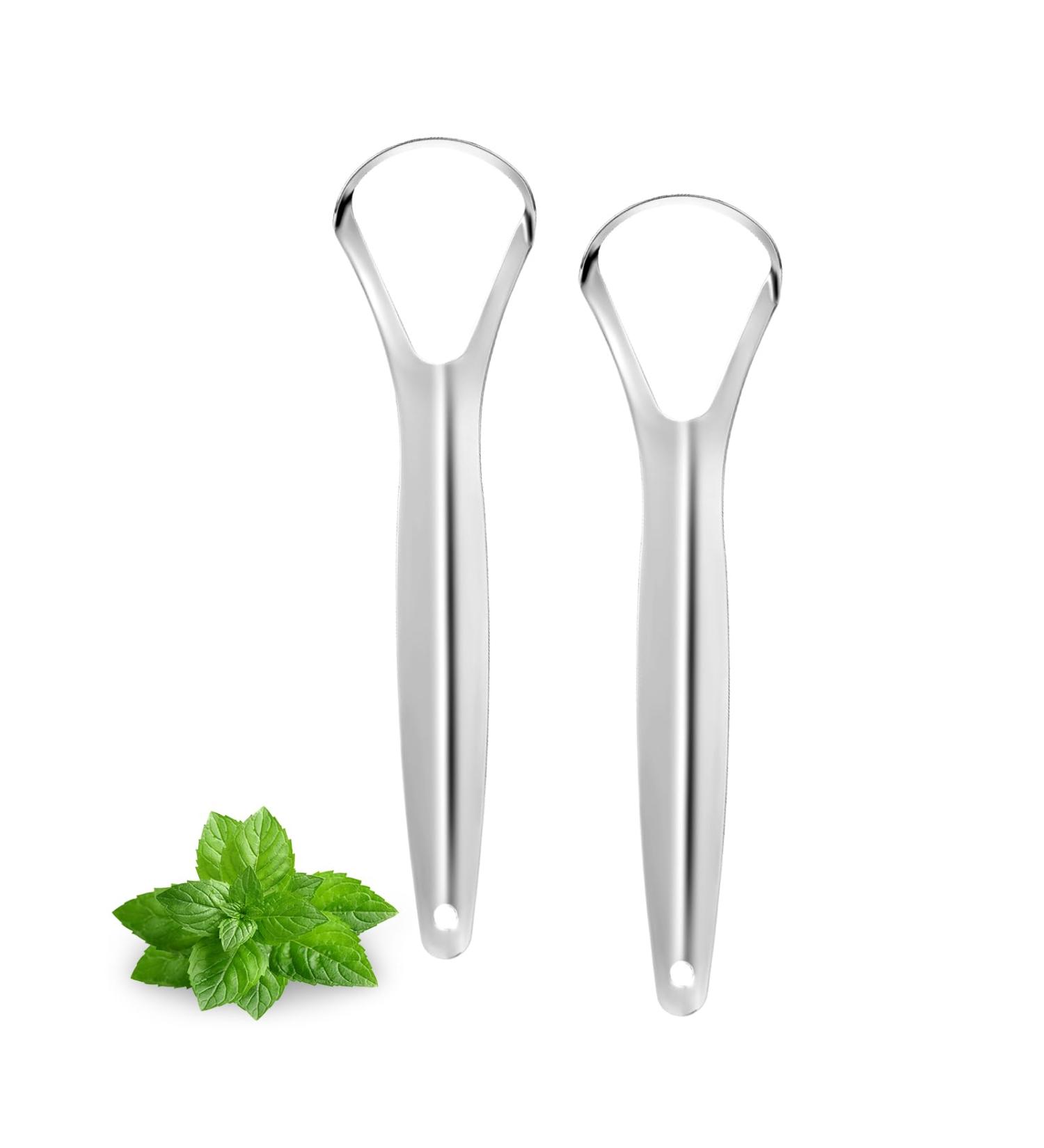 Stainless Steel Tongue Scrapers for Adults | Reduce Bad Breath & Freshen Breath - 2 Piece Spoon-Shaped Set - Buy Online on GoSupps.com